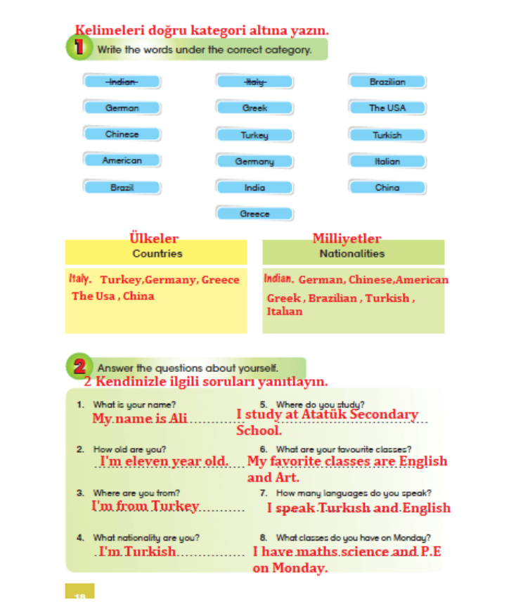 5.sınıf ingilizce başaran yayıncılık sayfa 18 cevapları