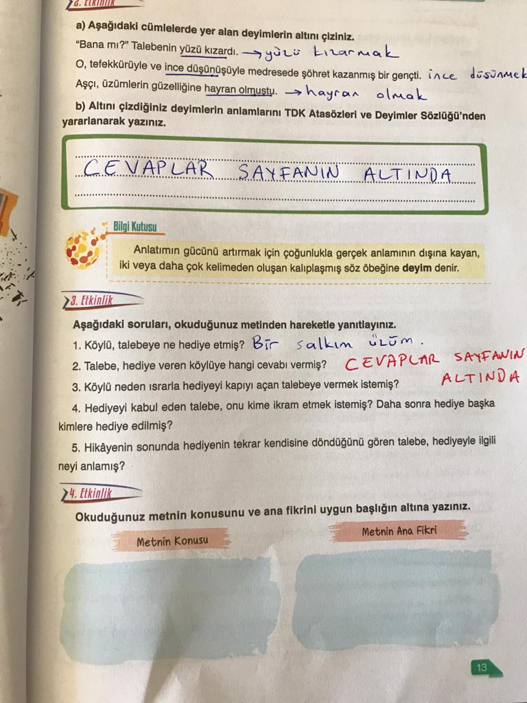 6. sınıf türkçe ata yayıncılık vermek çoğalmaktır metni cevapları sayfa 13