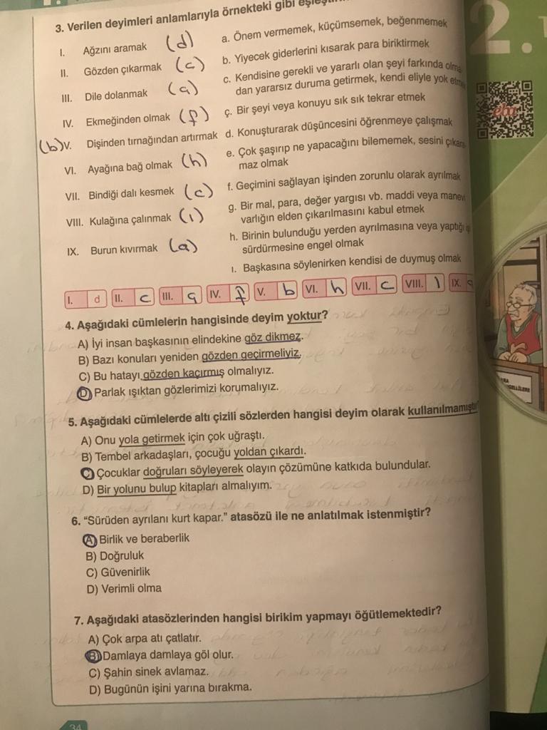 6.sınıf türkçe ata yayıncılık sayfa 34 cevapları