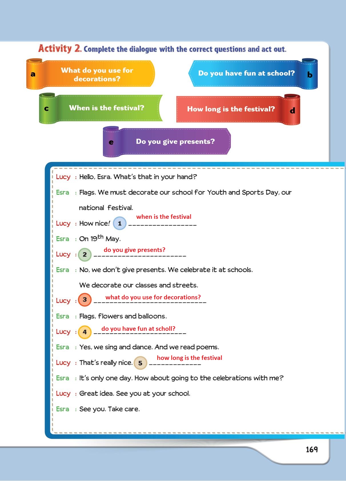 5. Sınıf Meb Yayınları İngilizce Ders Kitabı Sayfa 169 Cevapları