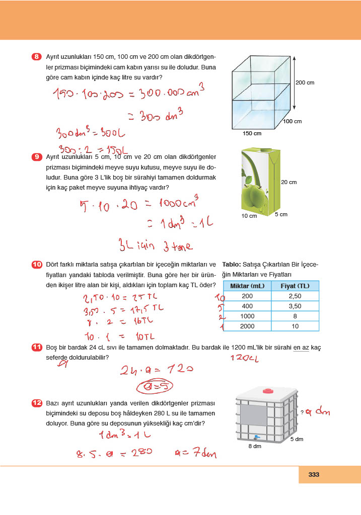 6. Sınıf Doğa Yayınları Matematik Ders Kitabı Sayfa 333 Cevapları