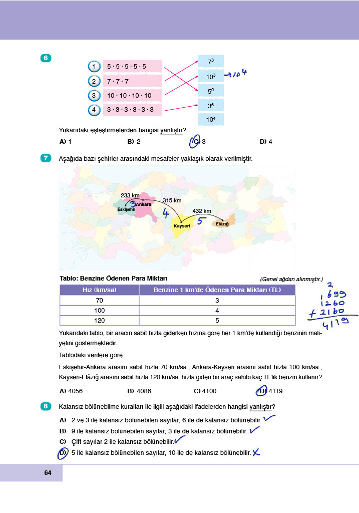 6. Sınıf Doğa Yayınları Matematik Ders Kitabı Sayfa 64 Cevapları 6. Sınıf Doğa Yayınları Matematik Ders Kitabı Sayfa 64 Cevapları