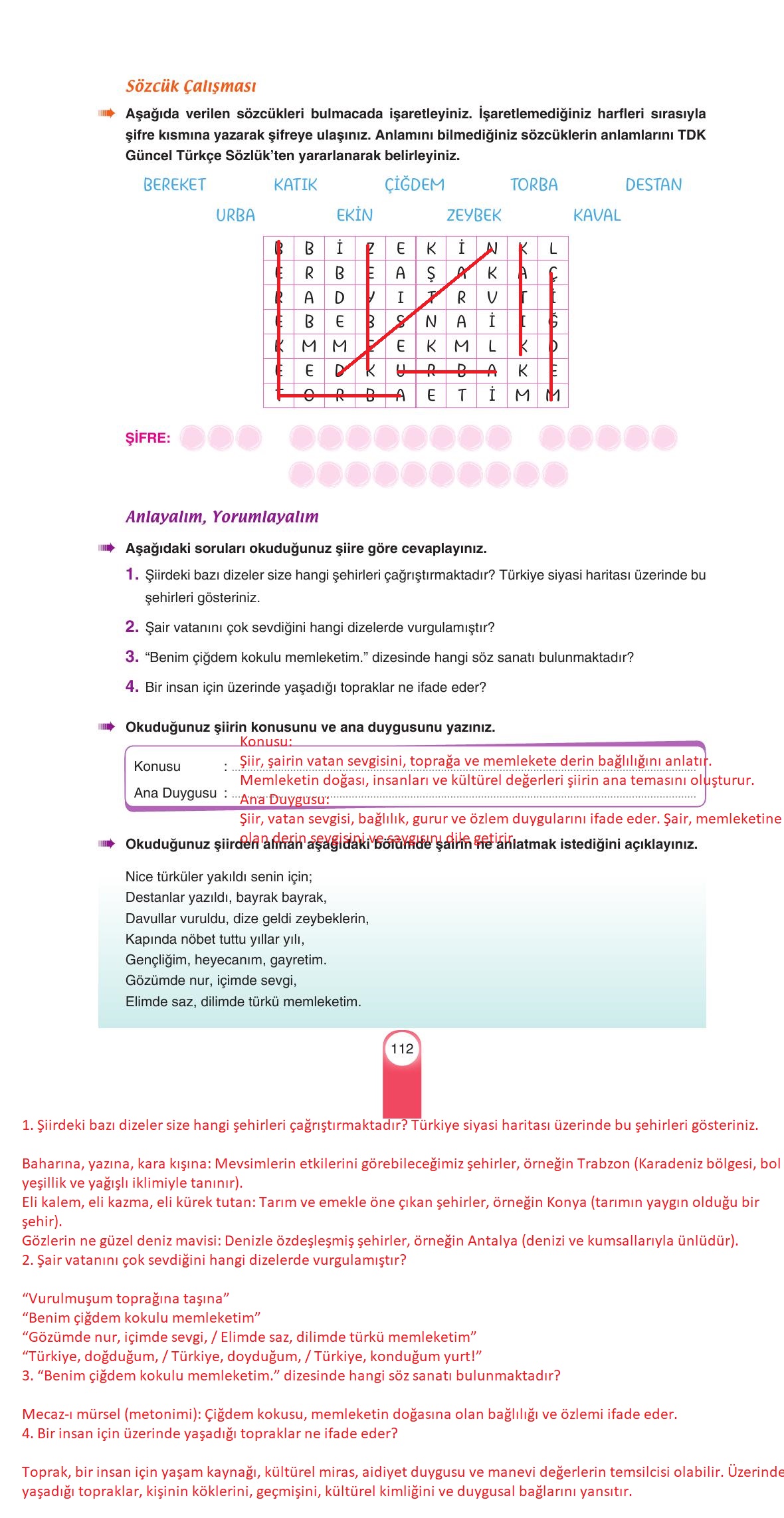 6. Sınıf Yıldırım Yayınları Türkçe Ders Kitabı Sayfa 112 Cevapları 6. Sınıf Yıldırım Yayınları Türkçe Ders Kitabı Sayfa 112 Cevapları