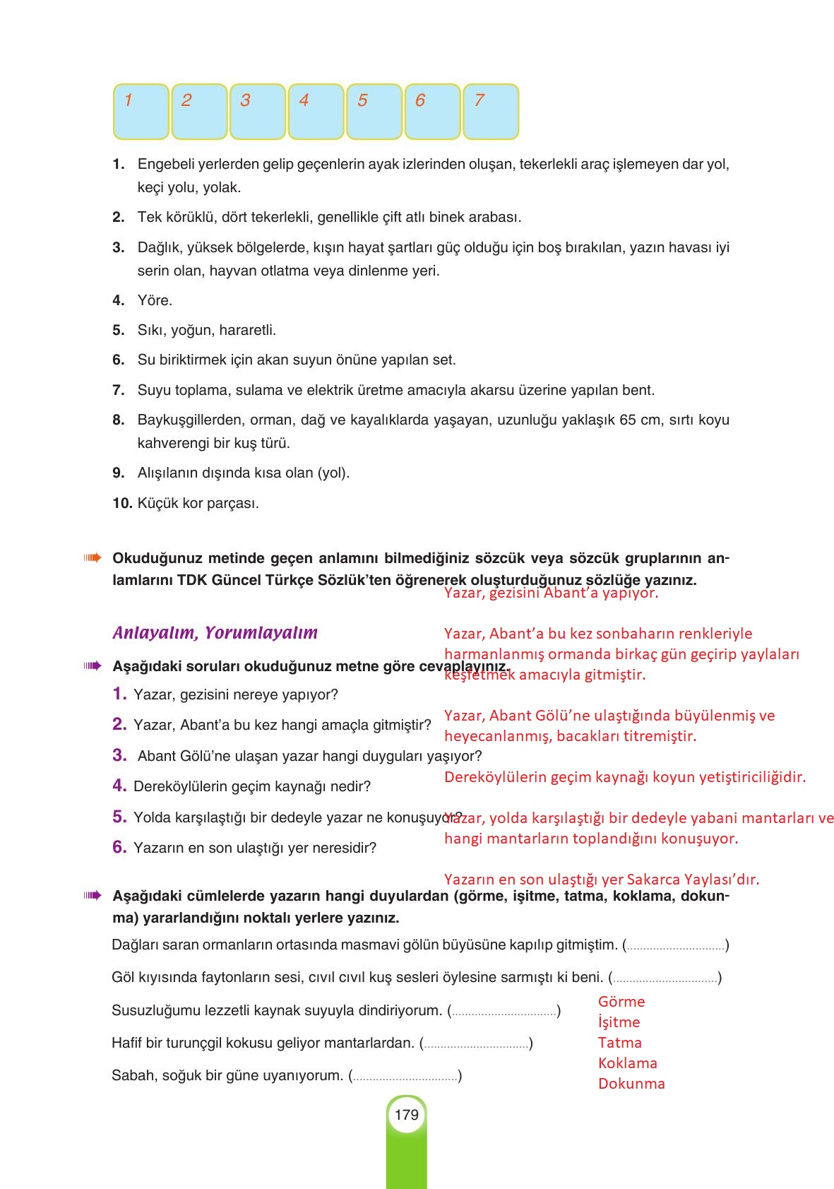 6. Sınıf Yıldırım Yayınları Türkçe Ders Kitabı Sayfa 179 Cevapları