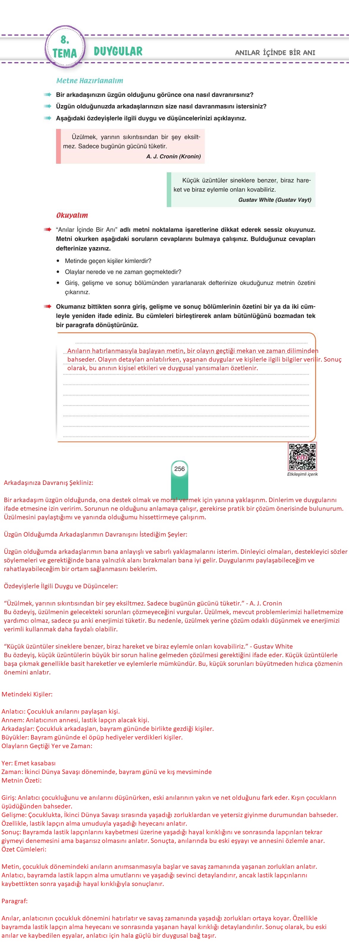 6. Sınıf Yıldırım Yayınları Türkçe Ders Kitabı Sayfa 256 Cevapları