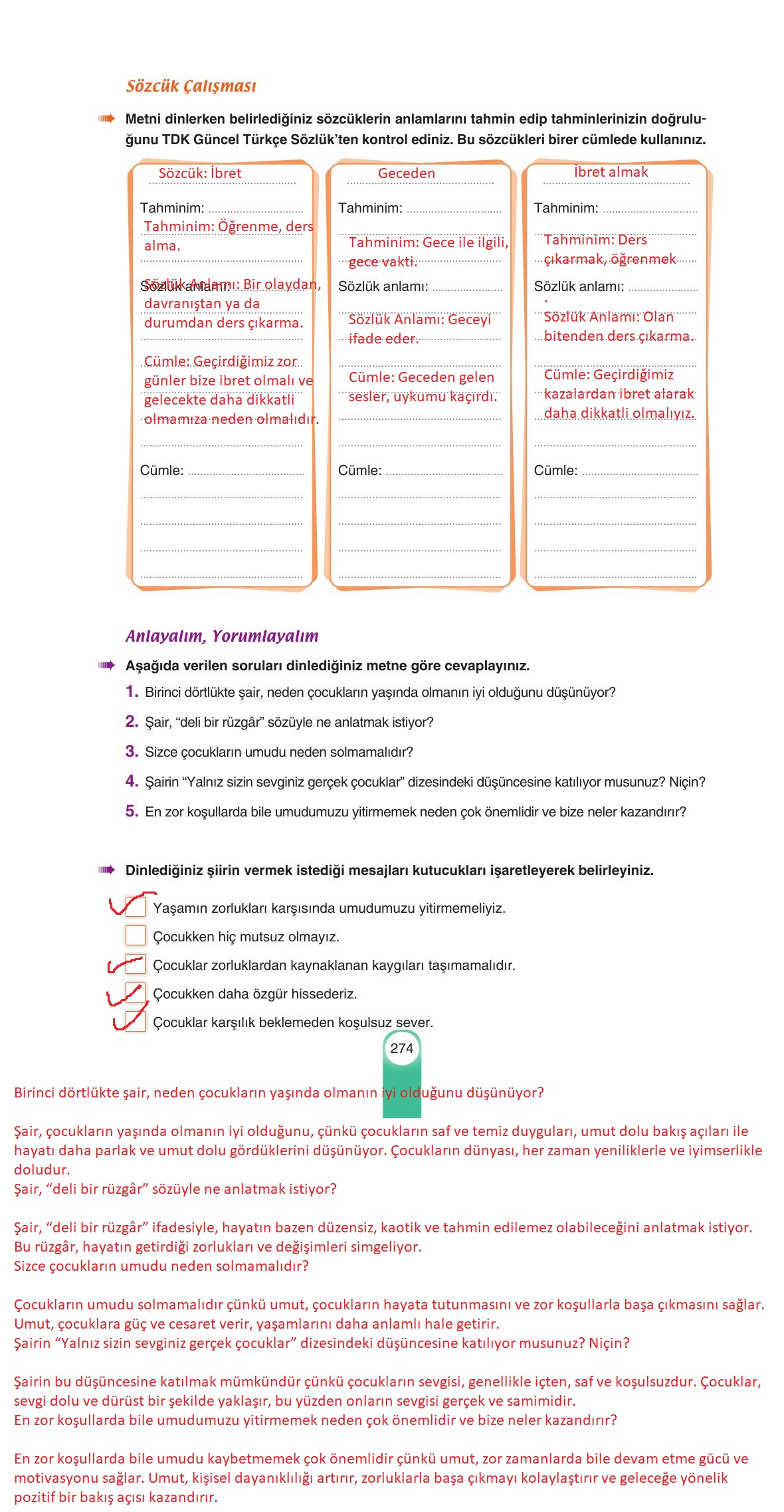 6. Sınıf Yıldırım Yayınları Türkçe Ders Kitabı Sayfa 274 Cevapları