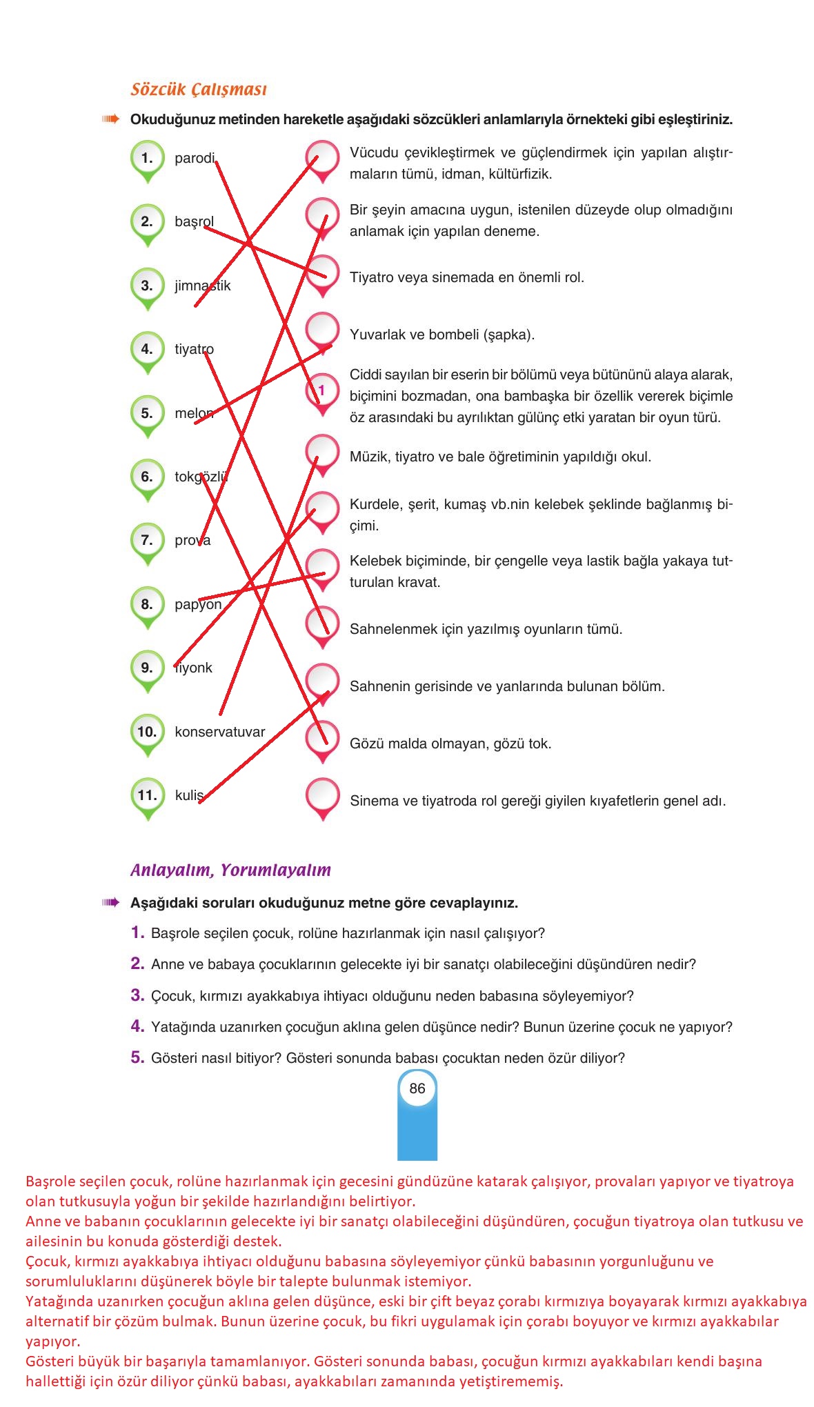 6. Sınıf Yıldırım Yayınları Türkçe Ders Kitabı Sayfa 86 Cevapları