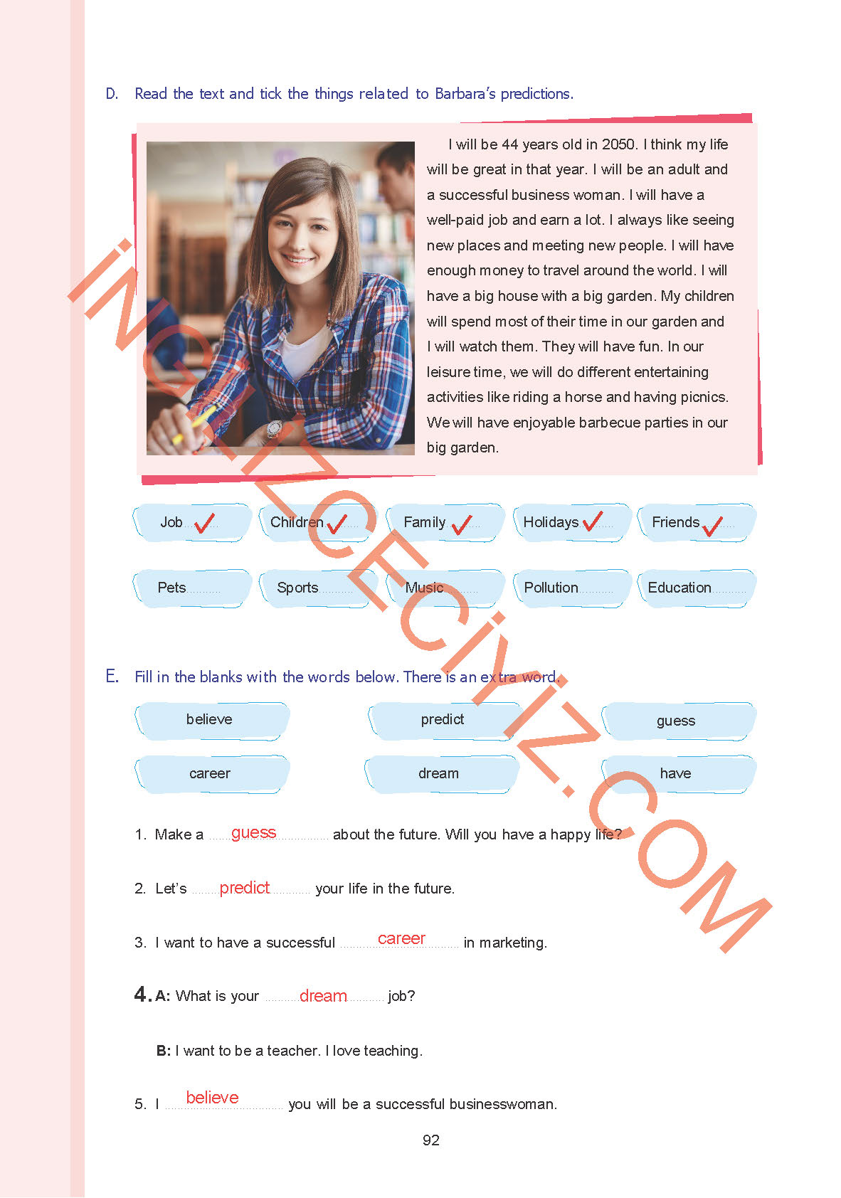 7. Sınıf Yıldırım Yayınları İngilizce Ders Kitabı Sayfa 92 Cevapları 7. Sınıf Yıldırım Yayınları İngilizce Ders Kitabı Sayfa 92 Cevapları