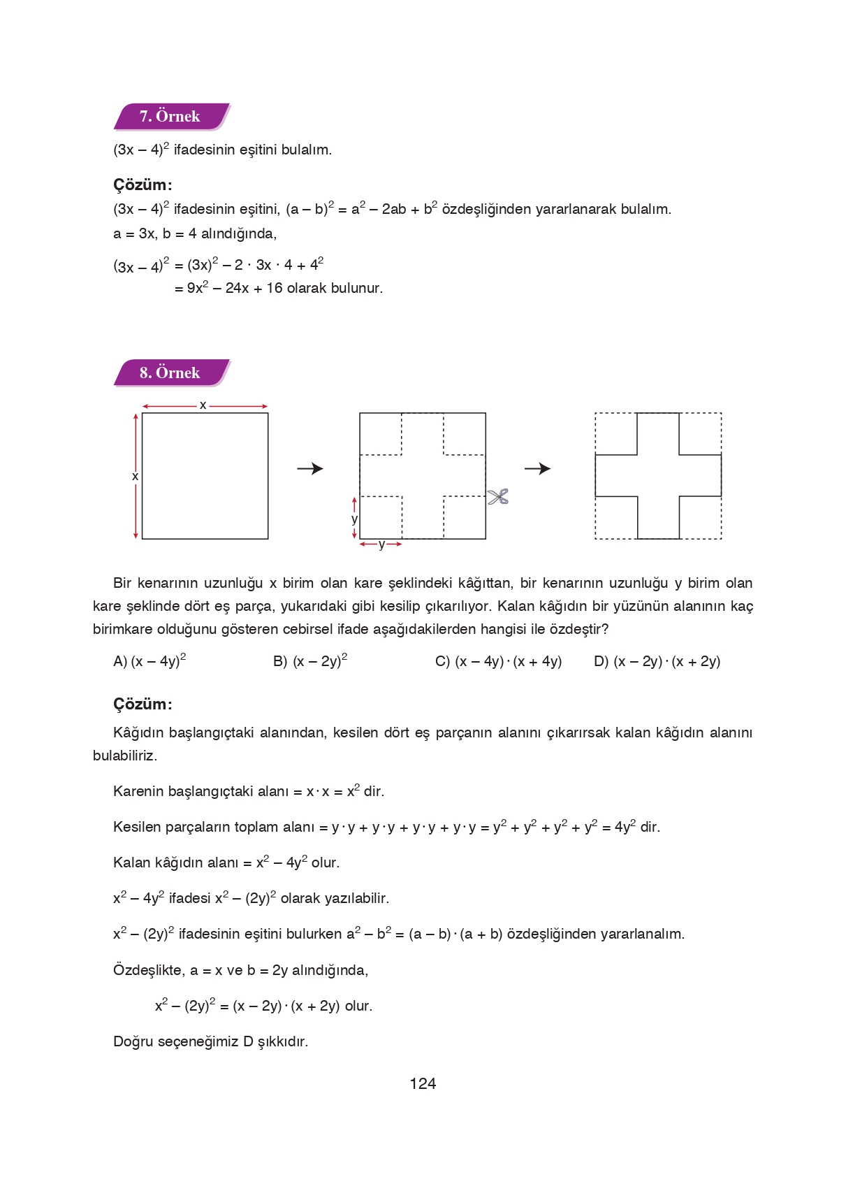 8. Sınıf Ada Matbaacılık Yayıncılık Matematik Ders Kitabı Sayfa 124 Cevapları 8. Sınıf Ada Matbaacılık Yayıncılık Matematik Ders Kitabı Sayfa 124 Cevapları