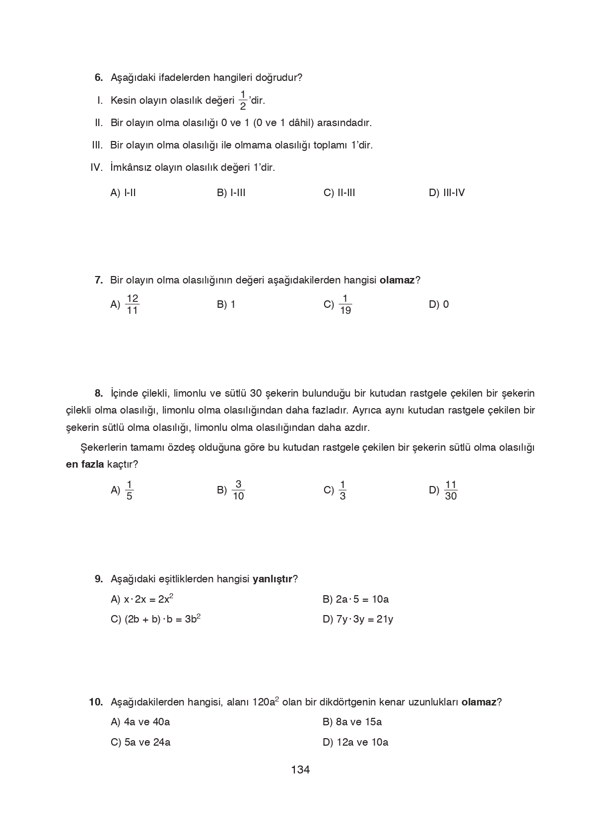 8. Sınıf Ada Matbaacılık Yayıncılık Matematik Ders Kitabı Sayfa 134 Cevapları 8. Sınıf Ada Matbaacılık Yayıncılık Matematik Ders Kitabı Sayfa 134 Cevapları