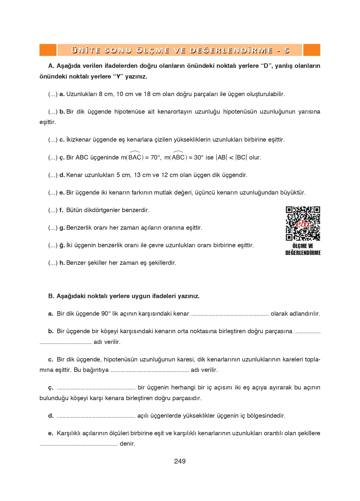 8. Sınıf Ada Matbaacılık Yayıncılık Matematik Ders Kitabı Sayfa 249 Cevapları 8. Sınıf Ada Matbaacılık Yayıncılık Matematik Ders Kitabı Sayfa 249 Cevapları
