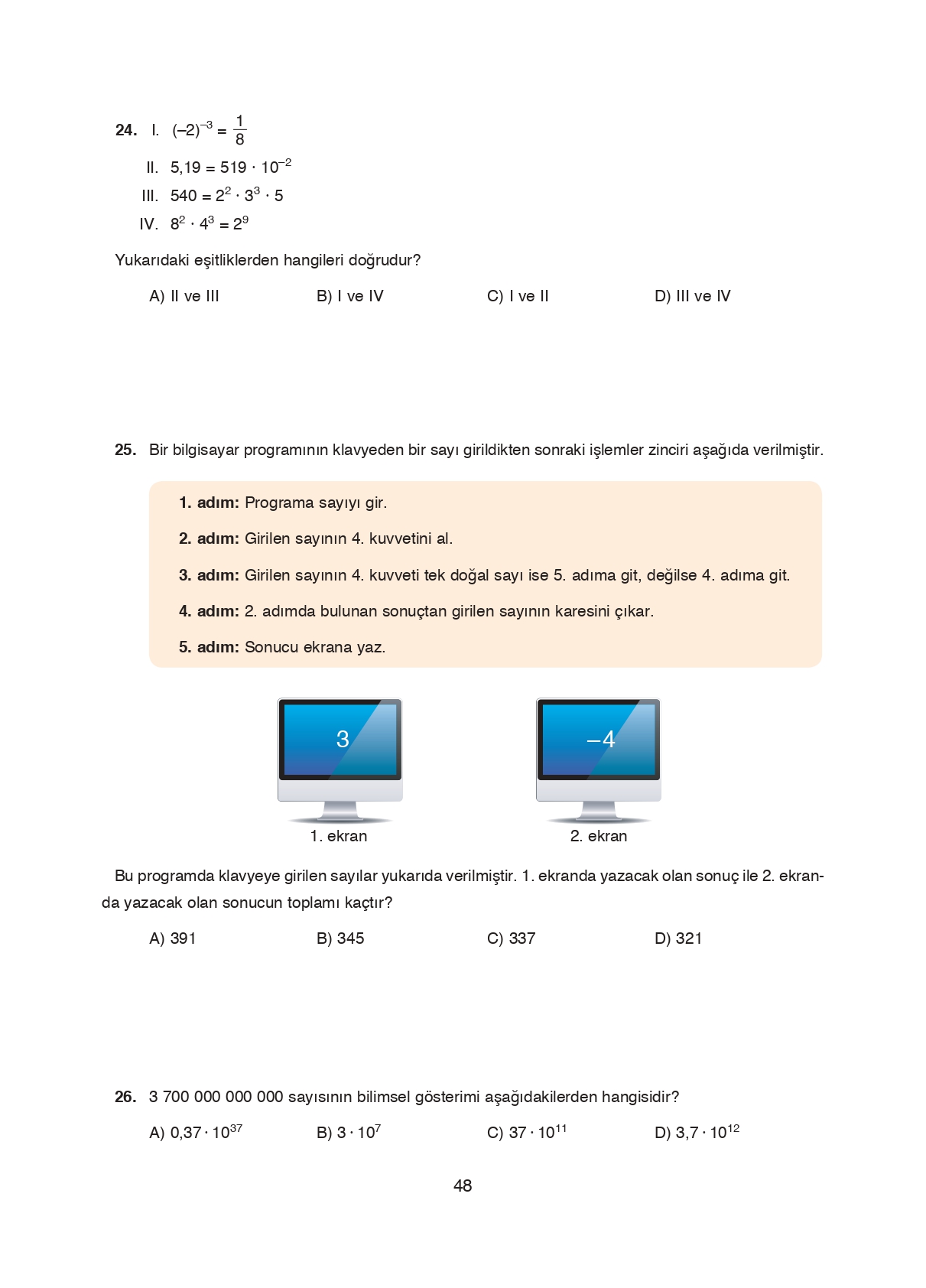 8. Sınıf Ada Matbaacılık Yayıncılık Matematik Ders Kitabı Sayfa 48 Cevapları