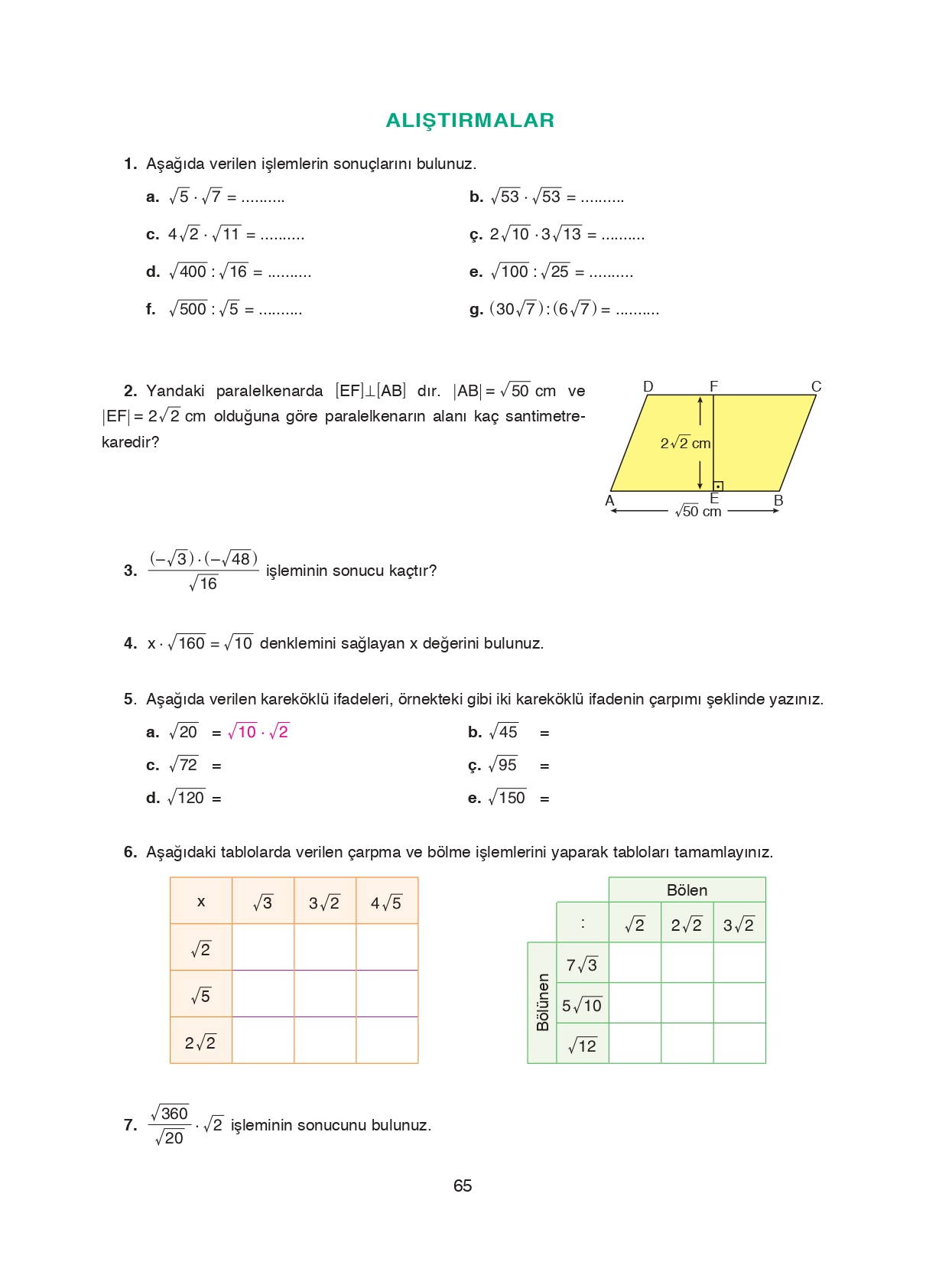 8. Sınıf Ada Matbaacılık Yayıncılık Matematik Ders Kitabı Sayfa 65 Cevapları 8. Sınıf Ada Matbaacılık Yayıncılık Matematik Ders Kitabı Sayfa 65 Cevapları