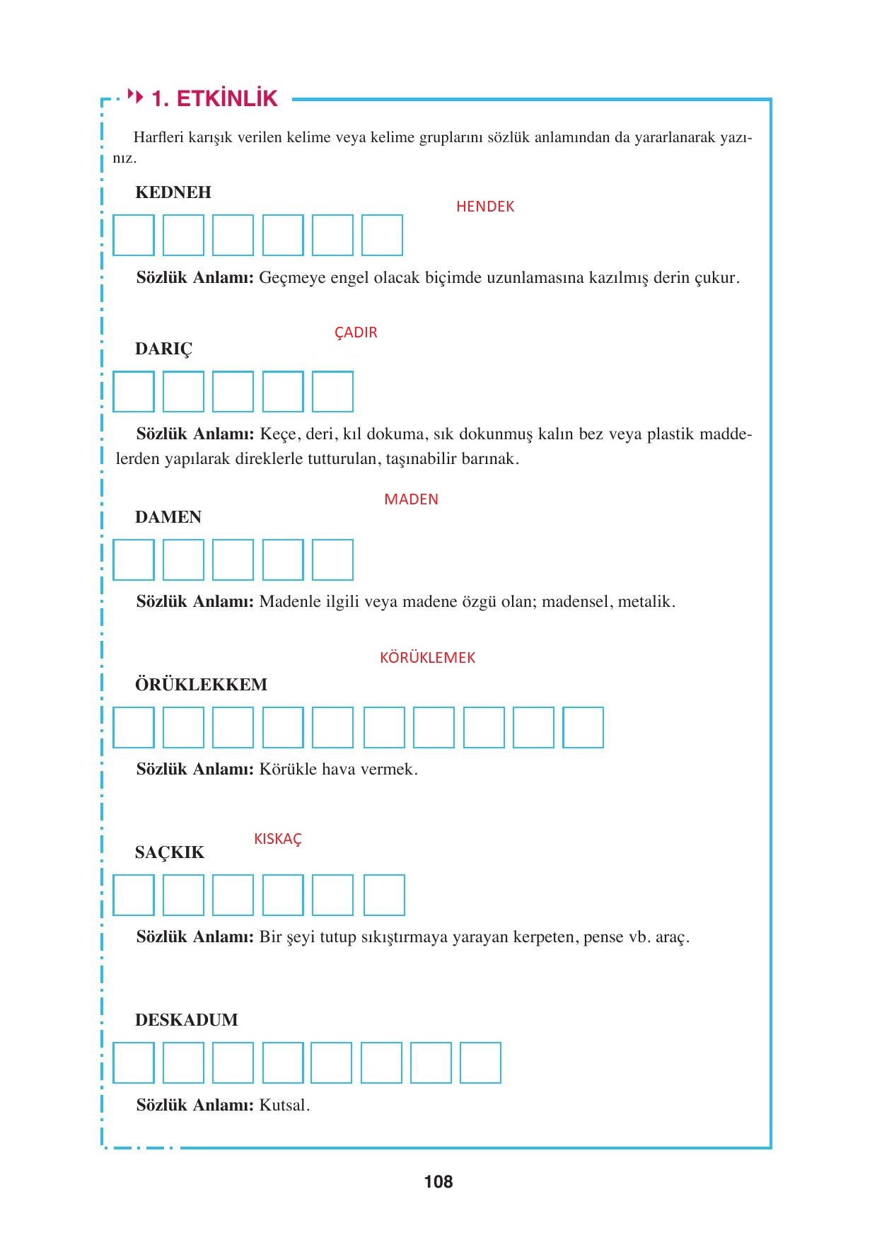 8. Sınıf Hecce Yayıncılık Türkçe Ders Kitabı Sayfa 108 Cevapları 8. Sınıf Hecce Yayıncılık Türkçe Ders Kitabı Sayfa 108 Cevapları