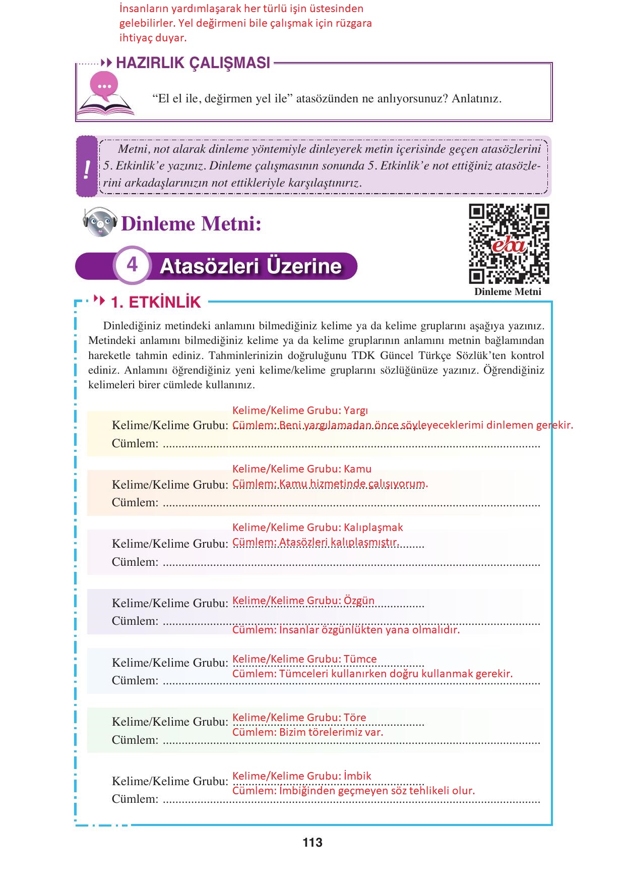 8. Sınıf Hecce Yayıncılık Türkçe Ders Kitabı Sayfa 113 Cevapları 8. Sınıf Hecce Yayıncılık Türkçe Ders Kitabı Sayfa 113 Cevapları