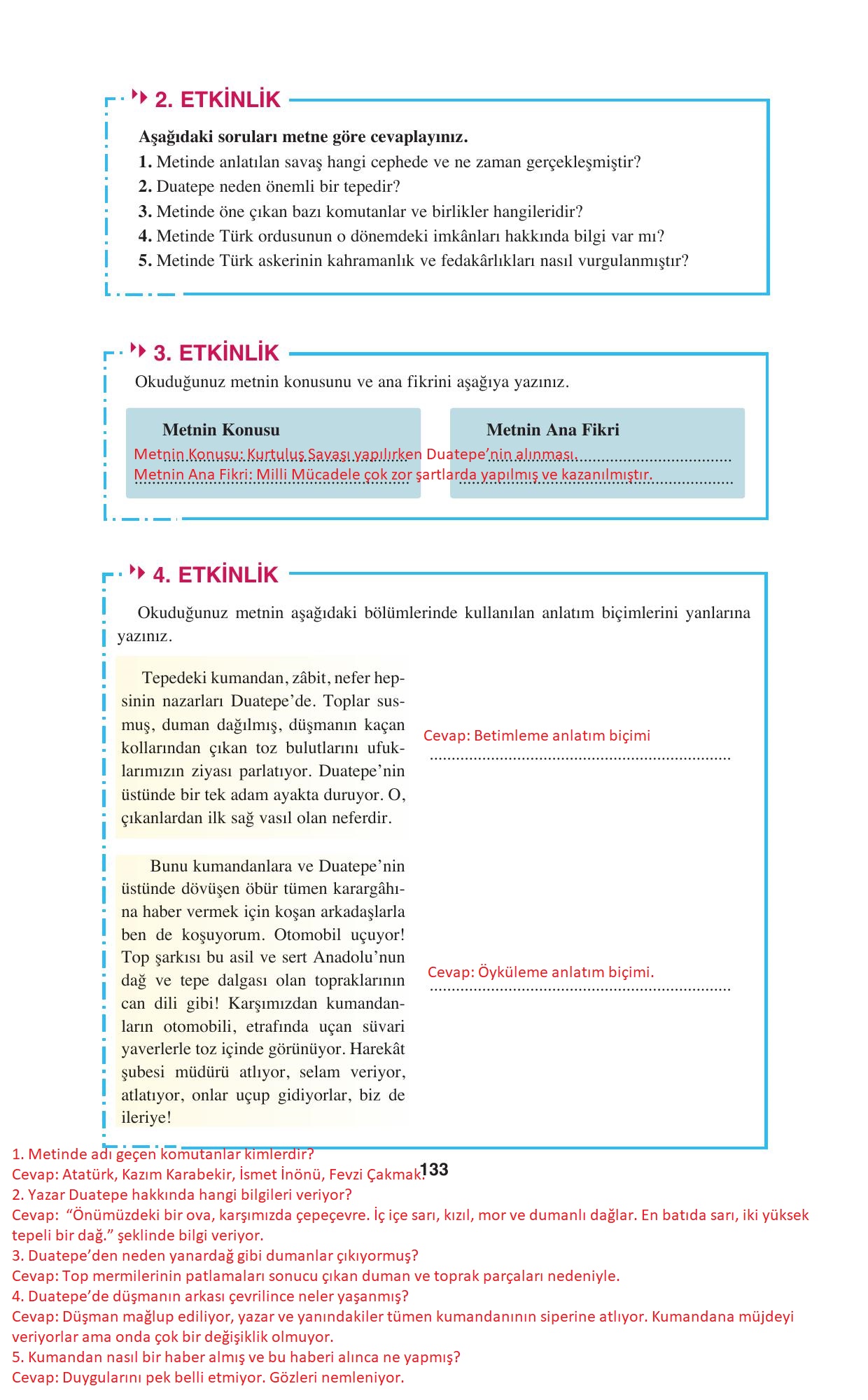 8. Sınıf Hecce Yayıncılık Türkçe Ders Kitabı Sayfa 133 Cevapları