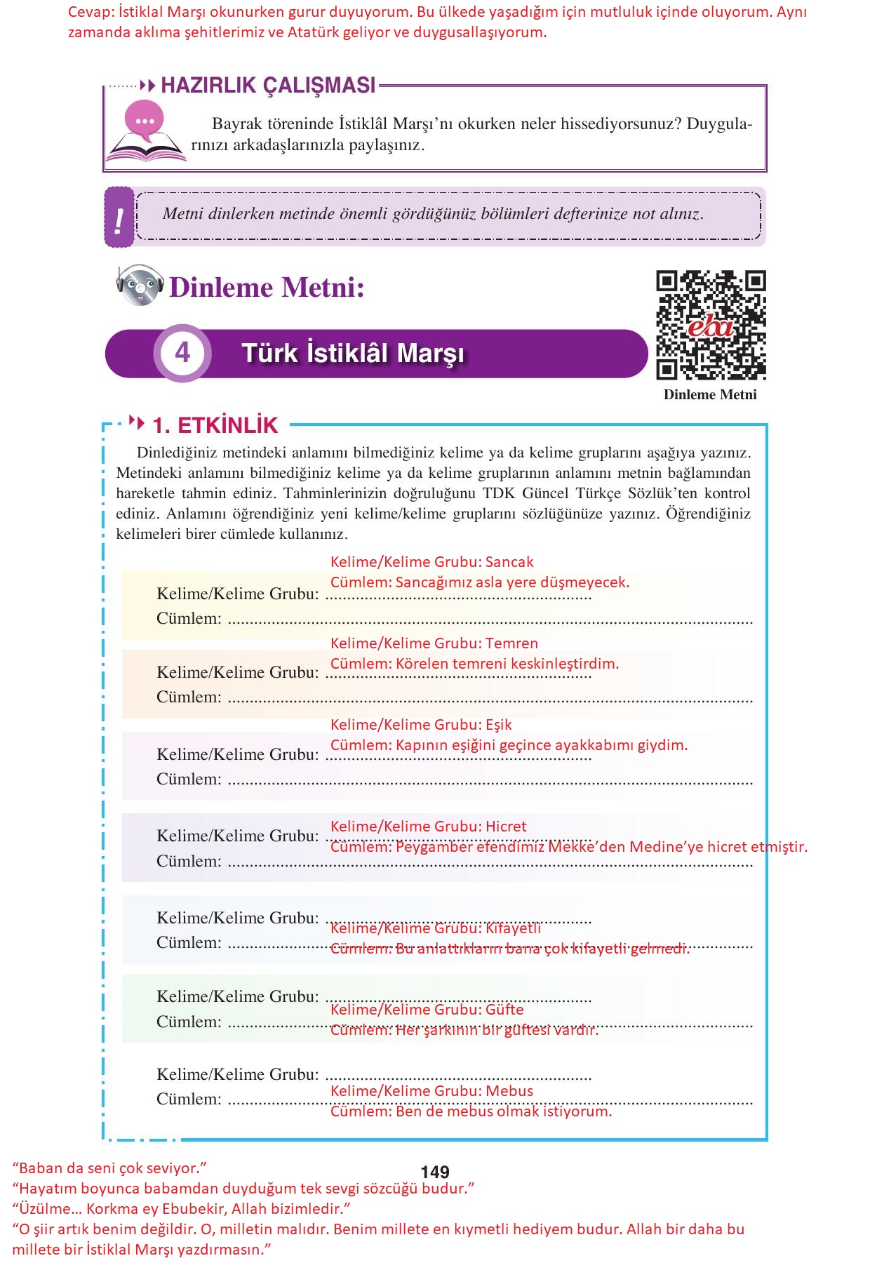8. Sınıf Hecce Yayıncılık Türkçe Ders Kitabı Sayfa 149 Cevapları 8. Sınıf Hecce Yayıncılık Türkçe Ders Kitabı Sayfa 149 Cevapları