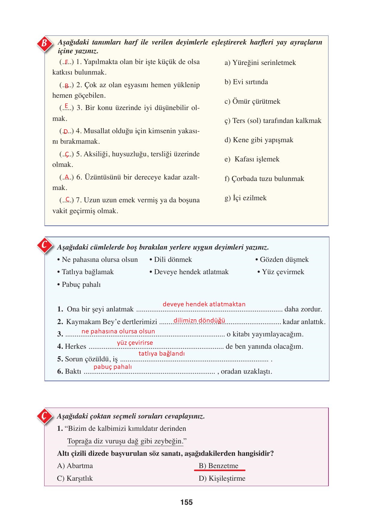 8. Sınıf Hecce Yayıncılık Türkçe Ders Kitabı Sayfa 155 Cevapları