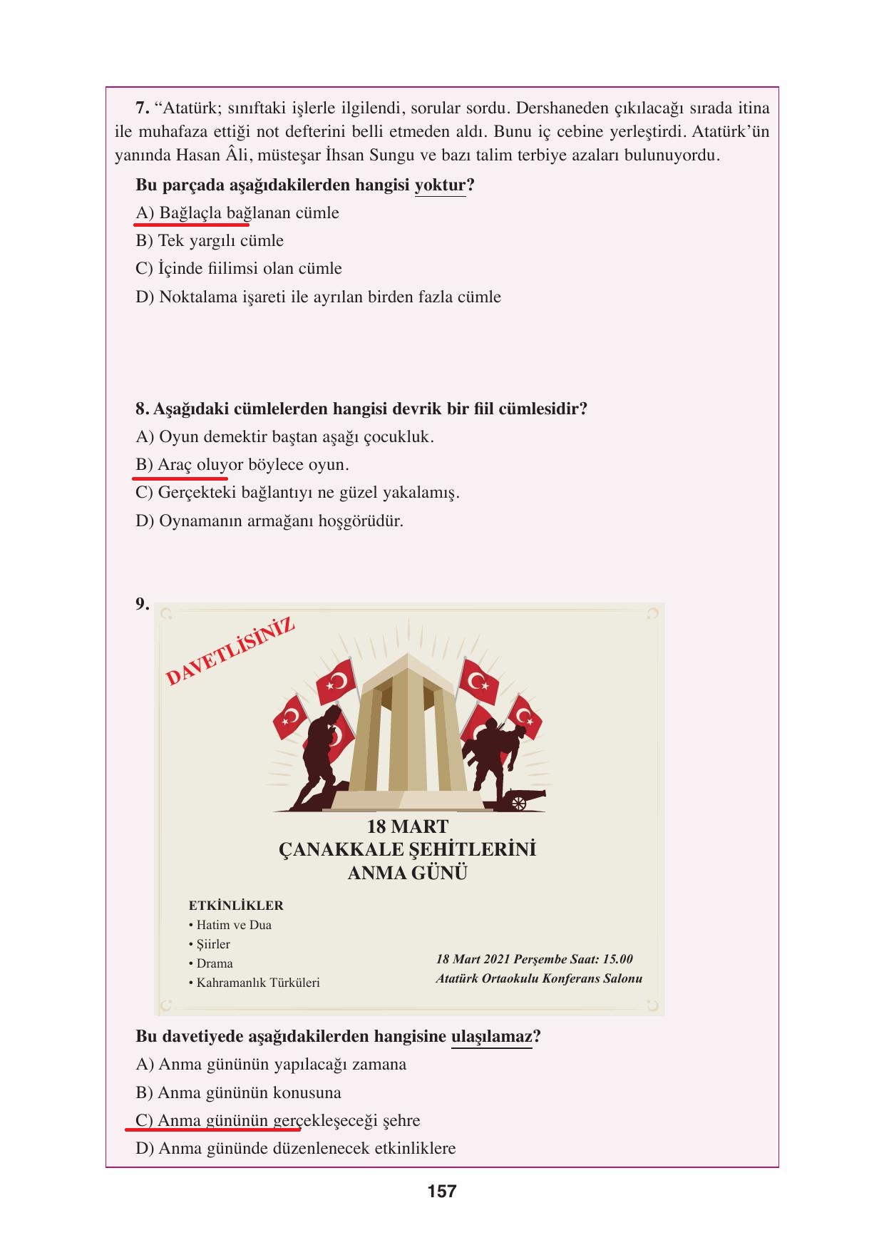 8. Sınıf Hecce Yayıncılık Türkçe Ders Kitabı Sayfa 157 Cevapları 8. Sınıf Hecce Yayıncılık Türkçe Ders Kitabı Sayfa 157 Cevapları