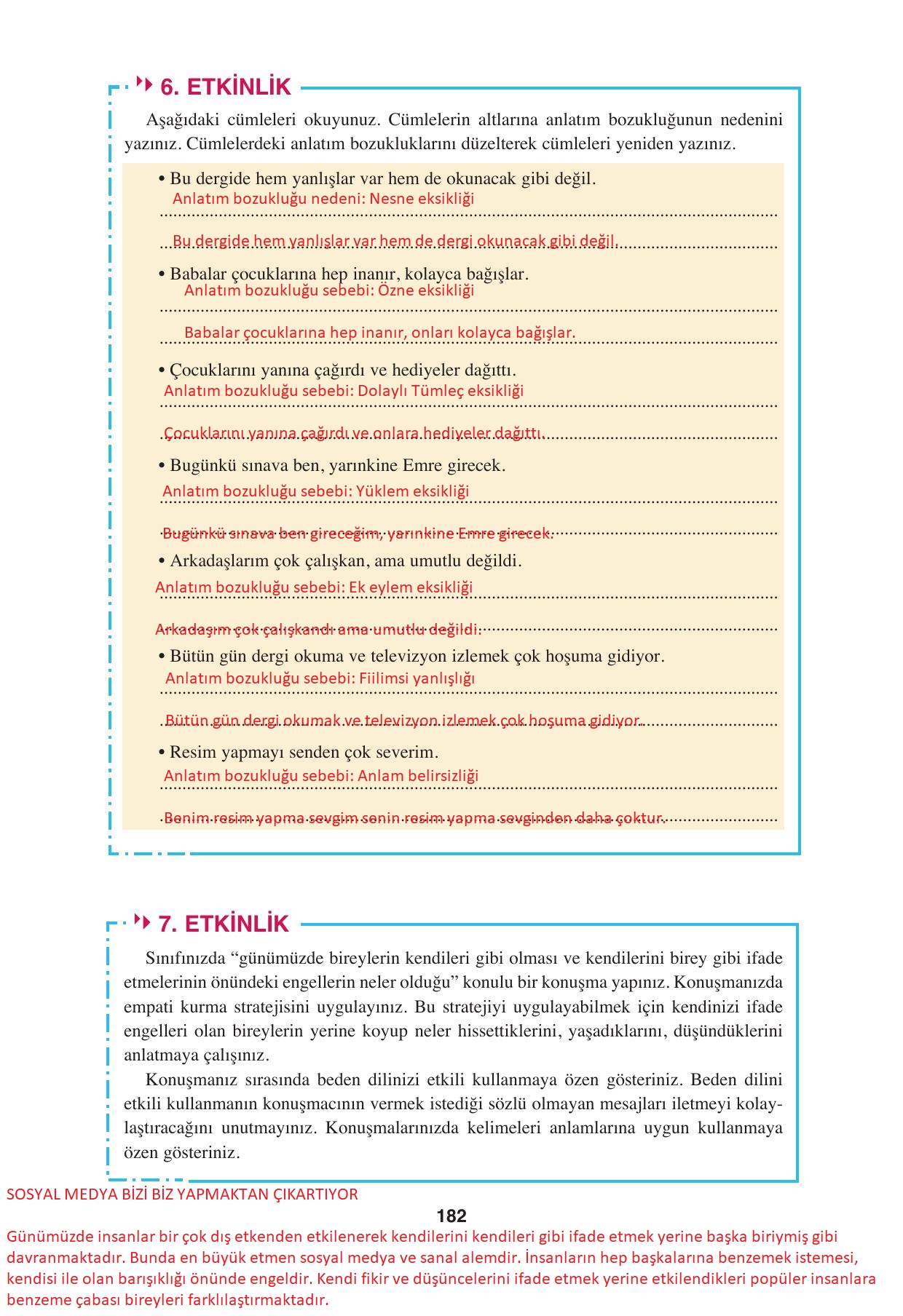 8. Sınıf Hecce Yayıncılık Türkçe Ders Kitabı Sayfa 182 Cevapları