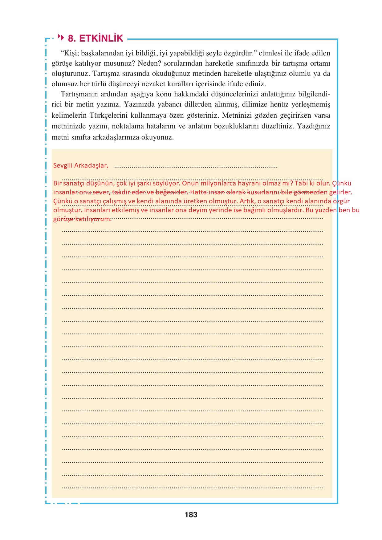 8. Sınıf Hecce Yayıncılık Türkçe Ders Kitabı Sayfa 183 Cevapları 8. Sınıf Hecce Yayıncılık Türkçe Ders Kitabı Sayfa 183 Cevapları
