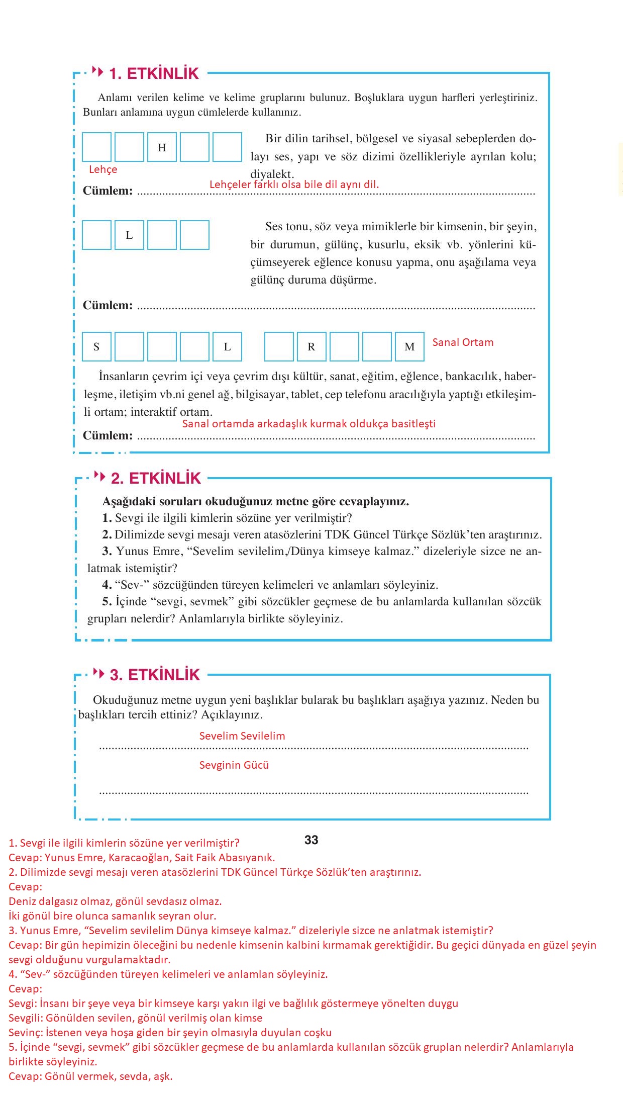 8. Sınıf Hecce Yayıncılık Türkçe Ders Kitabı Sayfa 33 Cevapları 8. Sınıf Hecce Yayıncılık Türkçe Ders Kitabı Sayfa 33 Cevapları