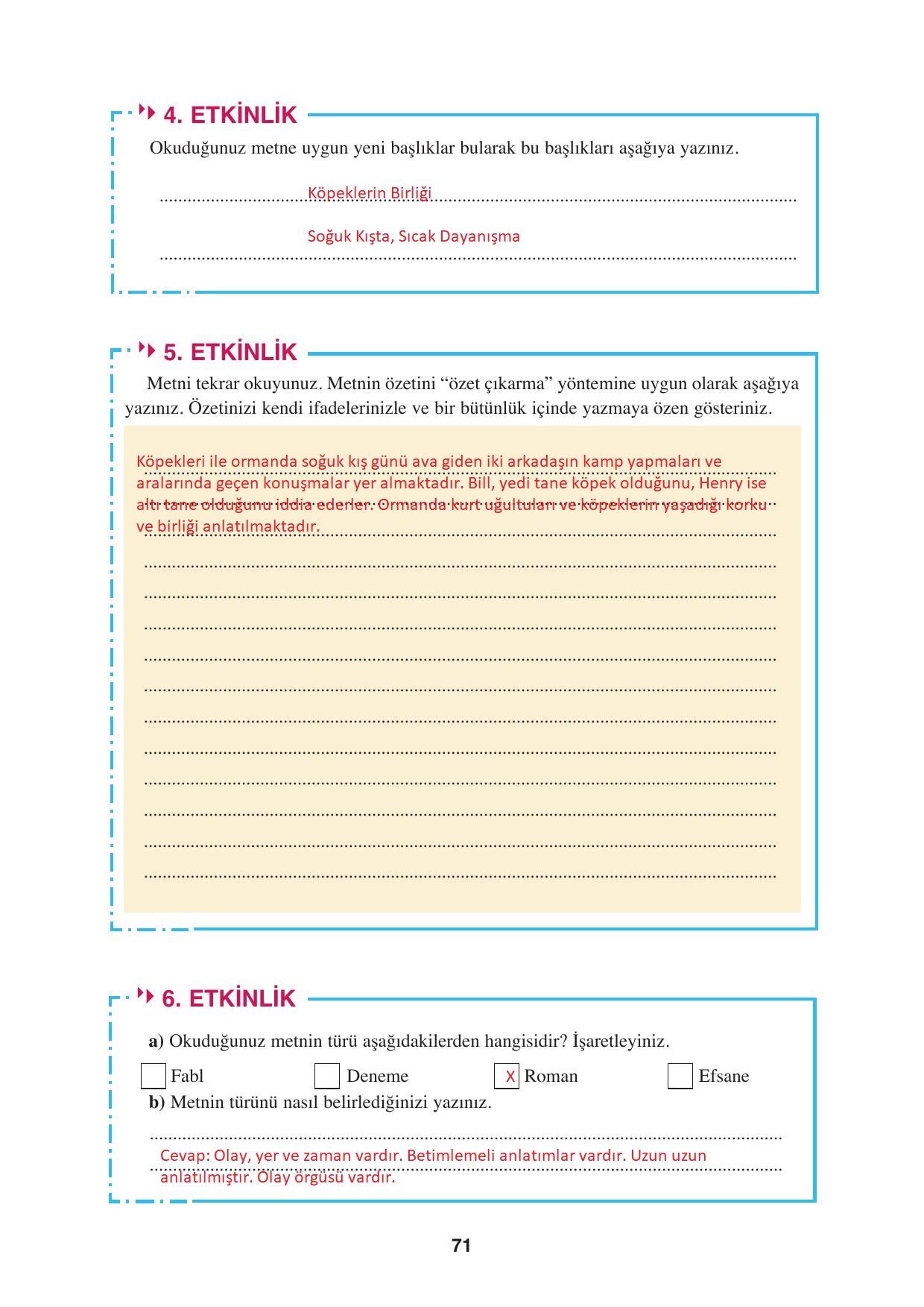 8. Sınıf Hecce Yayıncılık Türkçe Ders Kitabı Sayfa 71 Cevapları