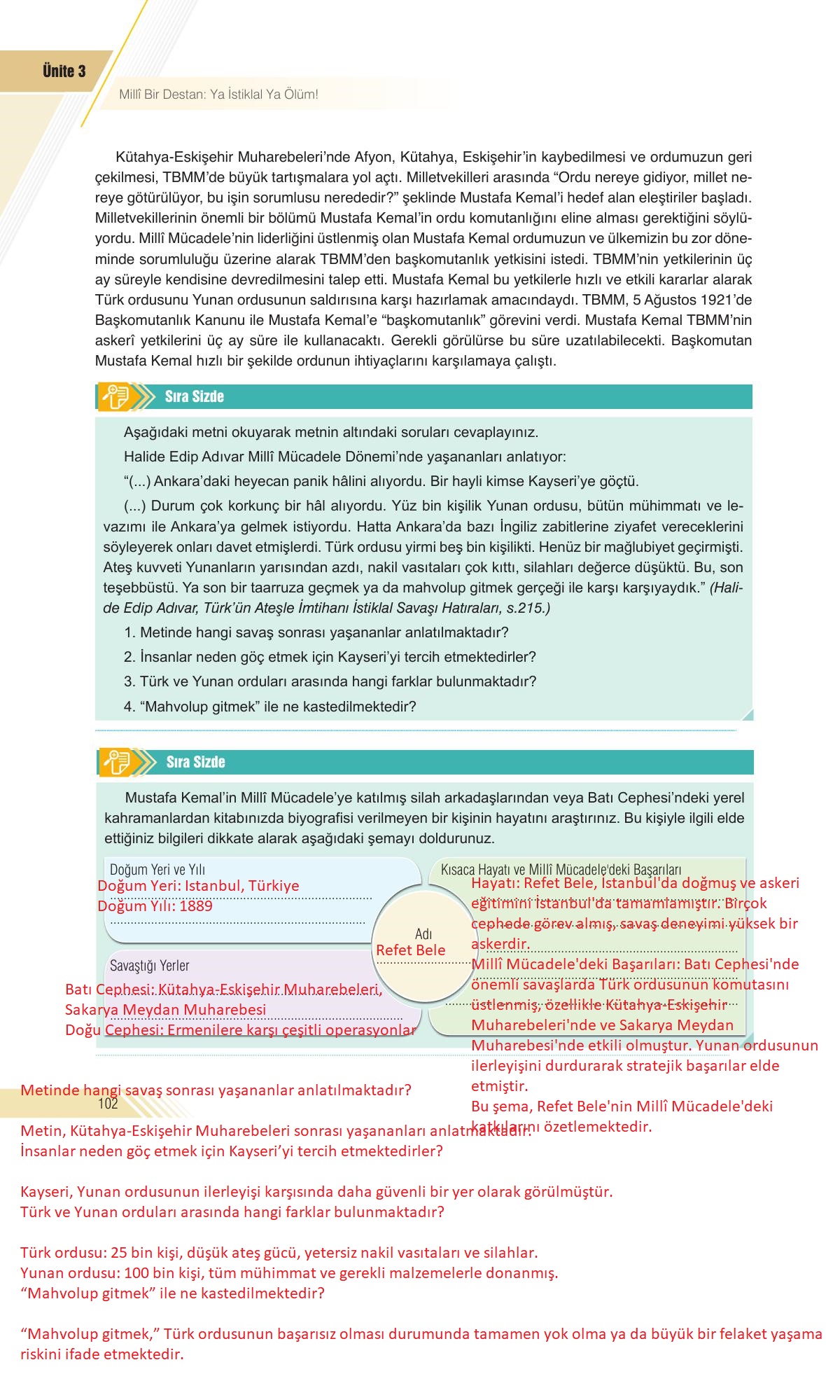 8. Sınıf Semih Ofset Sek Yayınları İnkılap Ders Kitabı Sayfa 102 Cevapları