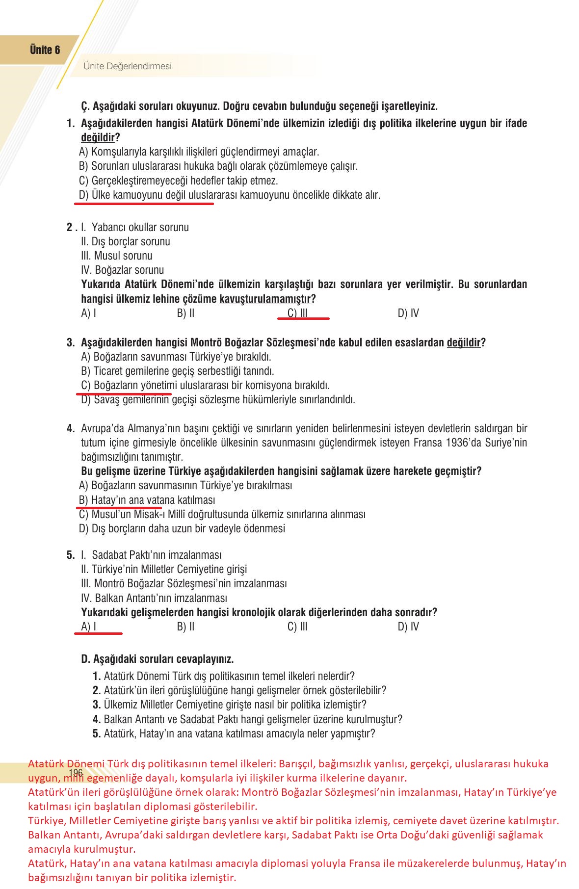 8. Sınıf Semih Ofset Sek Yayınları İnkılap Ders Kitabı Sayfa 196 Cevapları