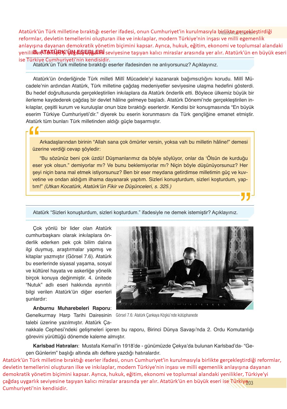 8. Sınıf Semih Ofset Sek Yayınları İnkılap Ders Kitabı Sayfa 203 Cevapları