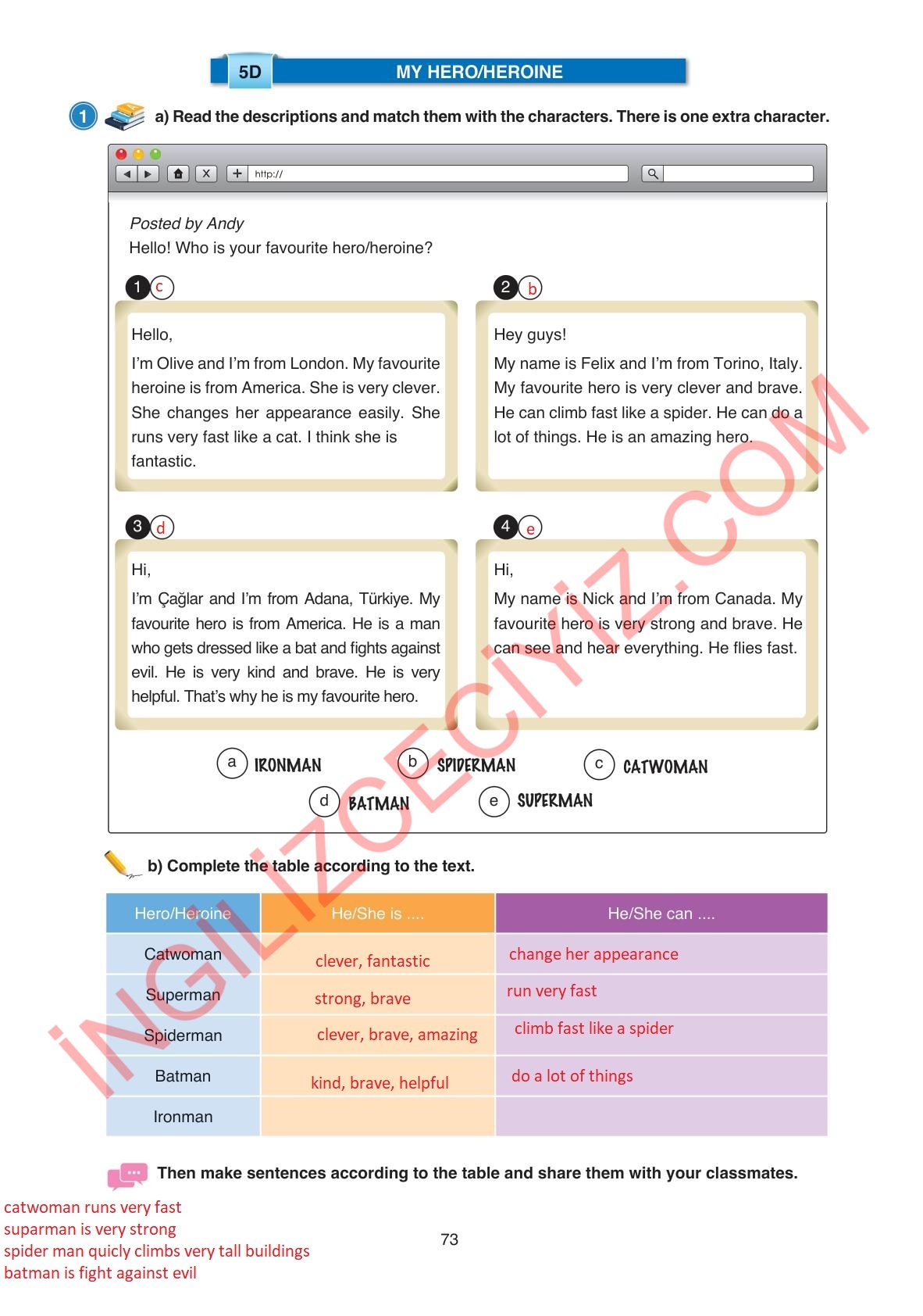 9. Sınıf Erkad Yayınları İngilizce Ders Kitabı Sayfa 73 Cevapları
