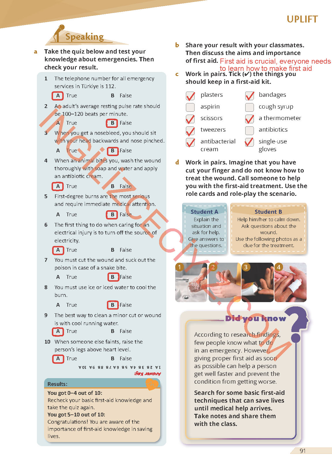 9. Sınıf Uplift Meb Yayınları İngilizce Ders Kitabı Sayfa 91 Cevapları 9. Sınıf Uplift Meb Yayınları İngilizce Ders Kitabı Sayfa 91 Cevapları