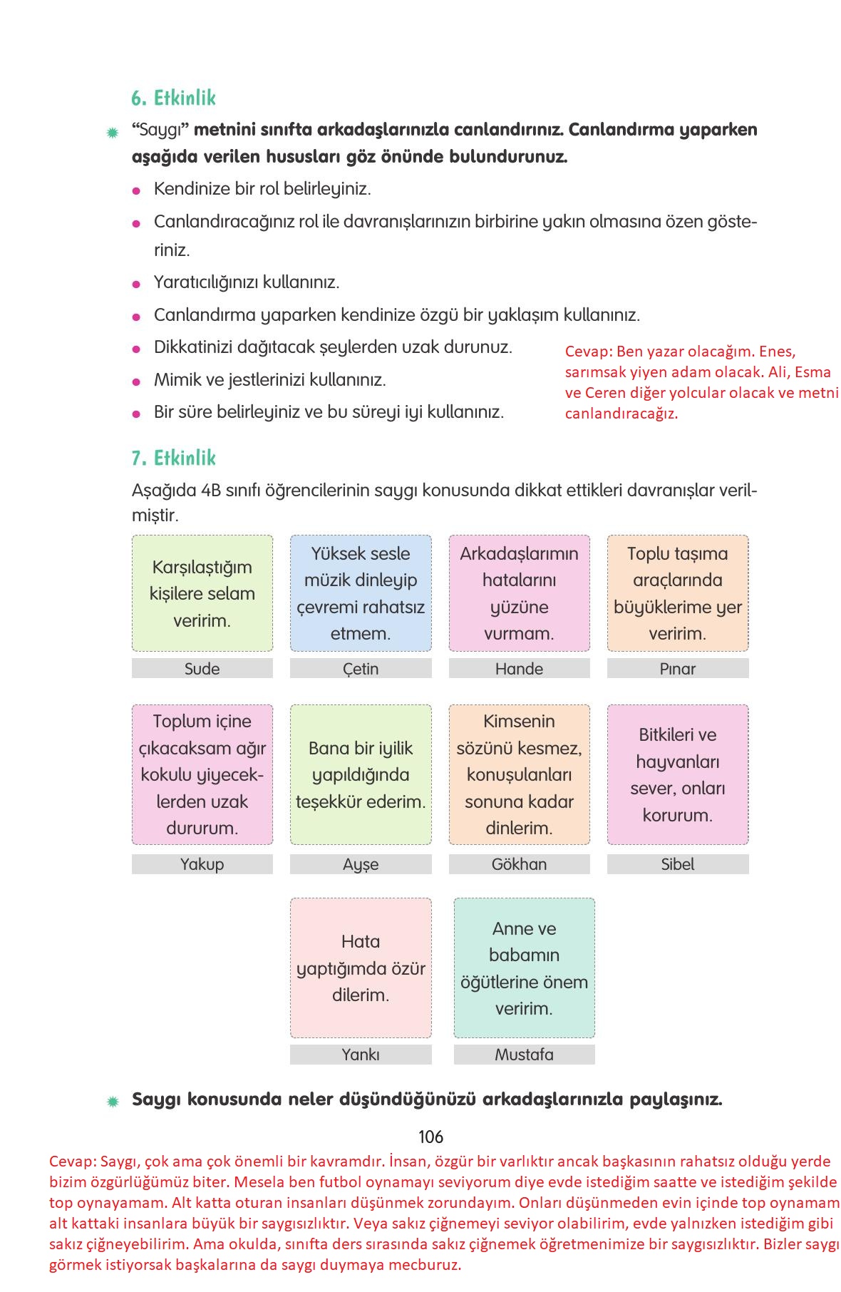 4. Sınıf Tuna Yayınları Türkçe Ders Kitabı Sayfa 106 Cevapları