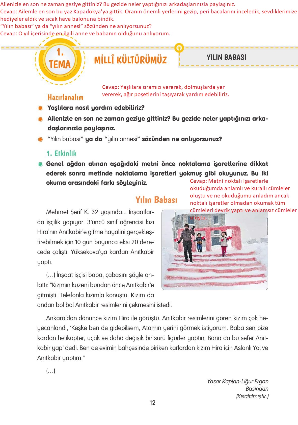 4. Sınıf Tuna Yayınları Türkçe Ders Kitabı Sayfa 12 Cevapları