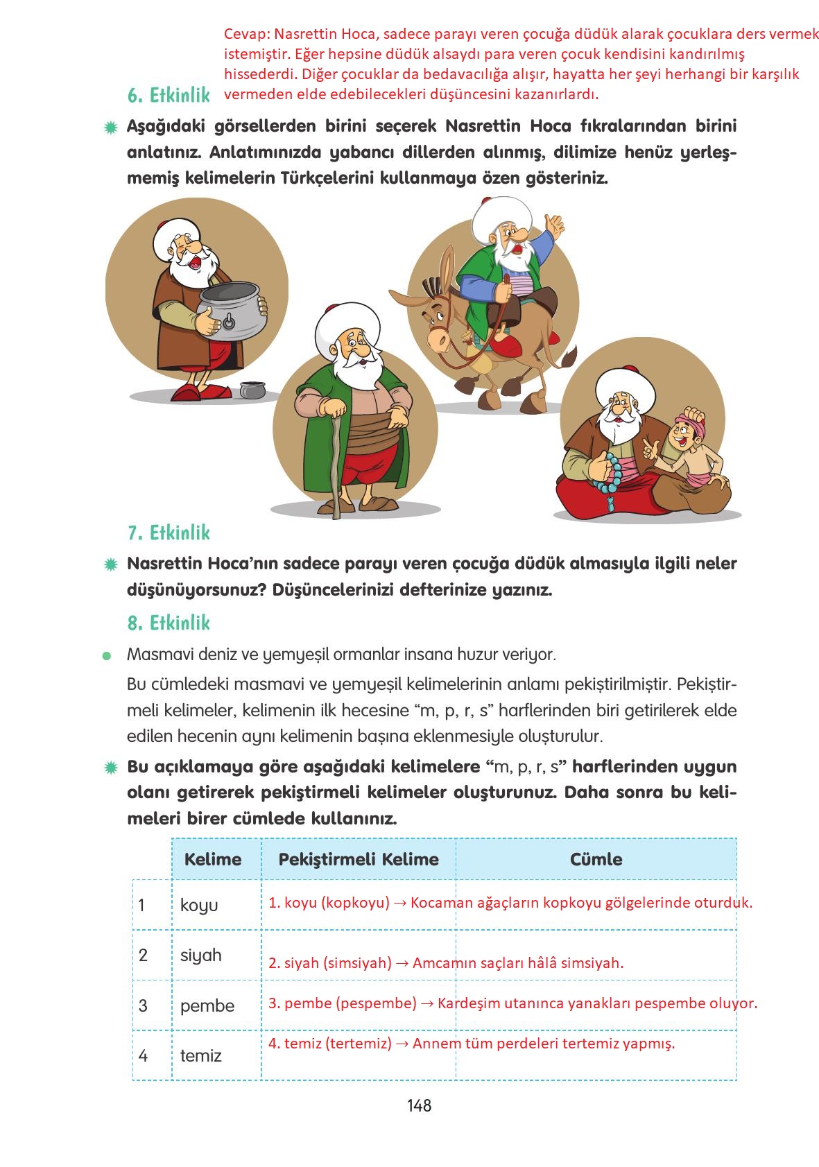 4. Sınıf Tuna Yayınları Türkçe Ders Kitabı Sayfa 148 Cevapları