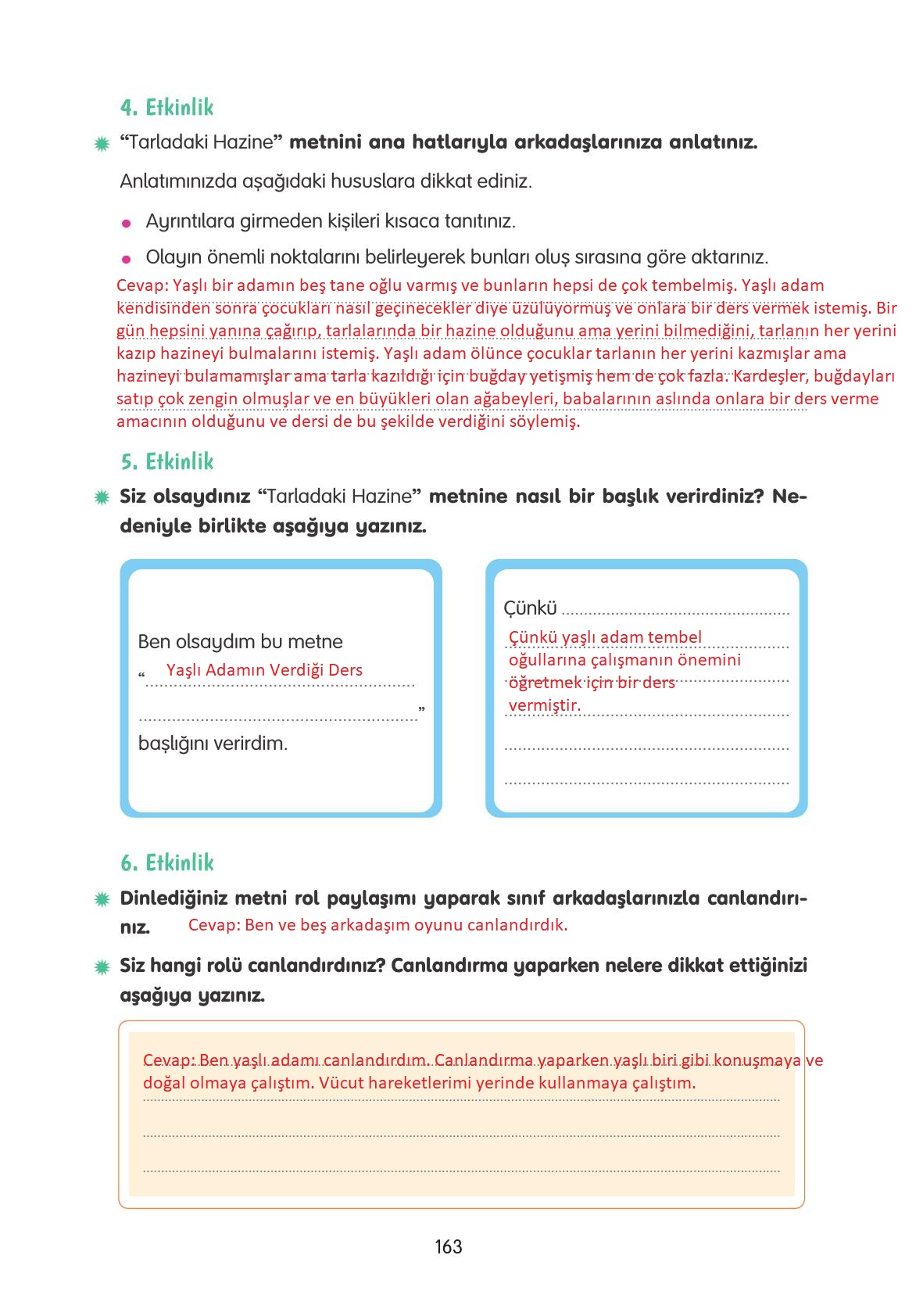 4. Sınıf Tuna Yayınları Türkçe Ders Kitabı Sayfa 163 Cevapları