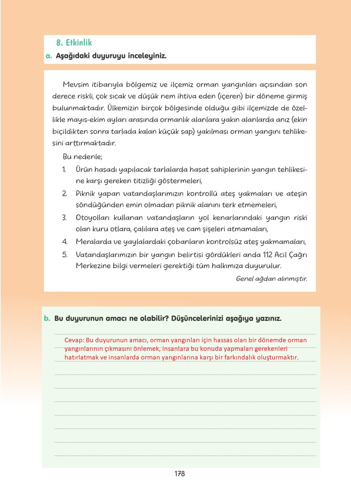 4. Sınıf Tuna Yayınları Türkçe Ders Kitabı Sayfa 178 Cevapları