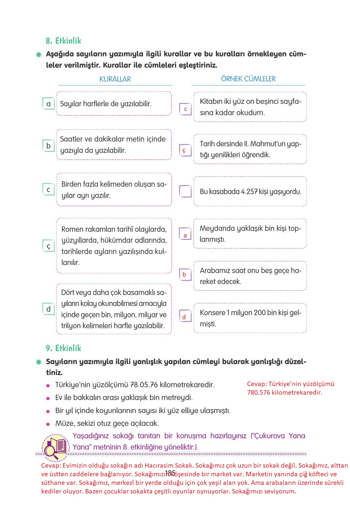 4. Sınıf Tuna Yayınları Türkçe Ders Kitabı Sayfa 185 Cevapları