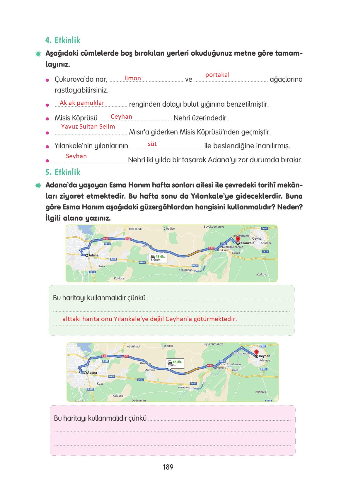 4. Sınıf Tuna Yayınları Türkçe Ders Kitabı Sayfa 189 Cevapları