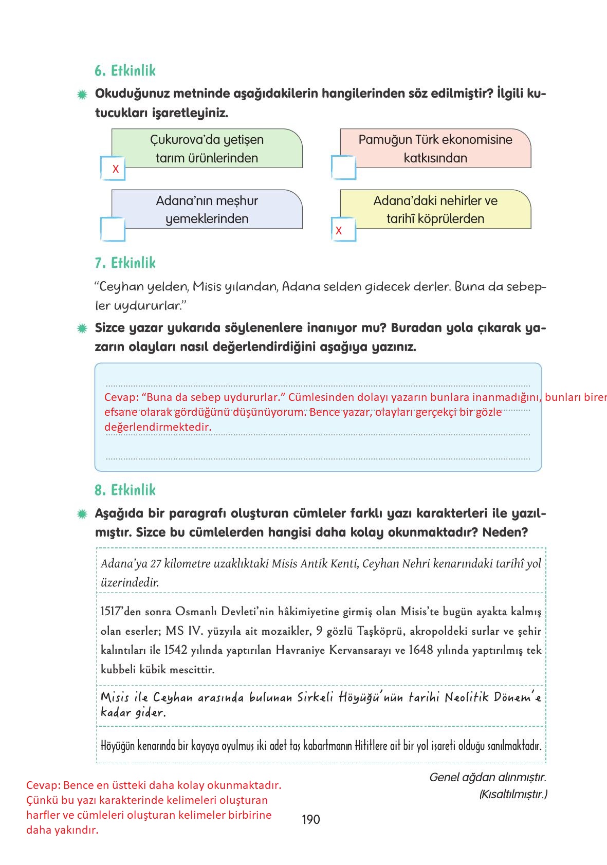 4. Sınıf Tuna Yayınları Türkçe Ders Kitabı Sayfa 190 Cevapları