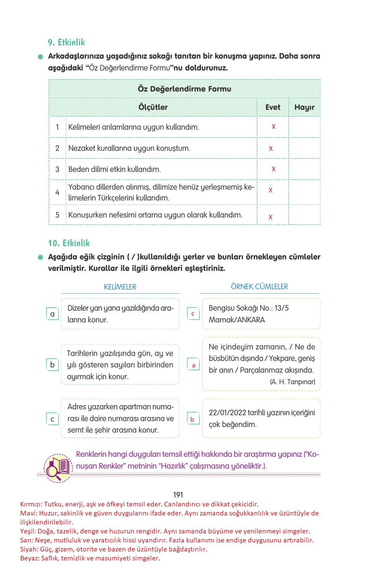 4. Sınıf Tuna Yayınları Türkçe Ders Kitabı Sayfa 191 Cevapları