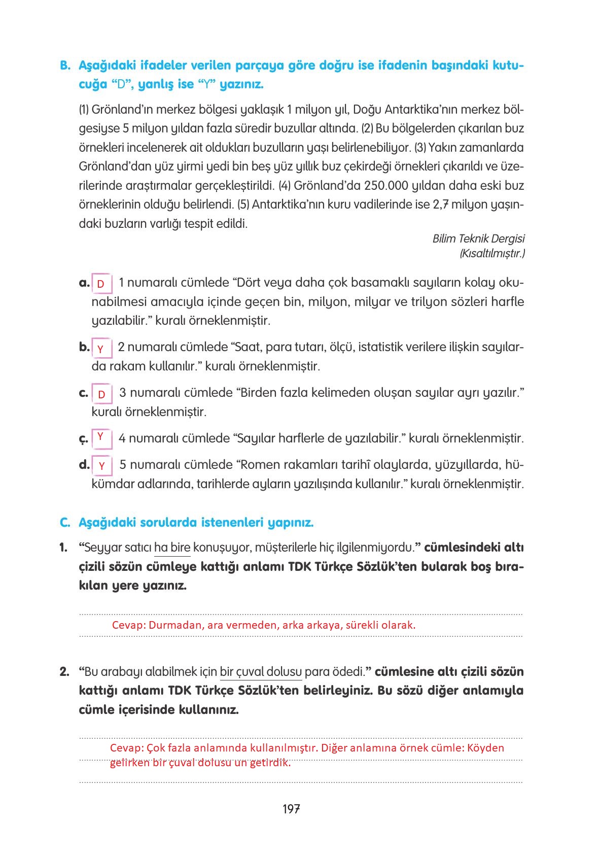 4. Sınıf Tuna Yayınları Türkçe Ders Kitabı Sayfa 197 Cevapları