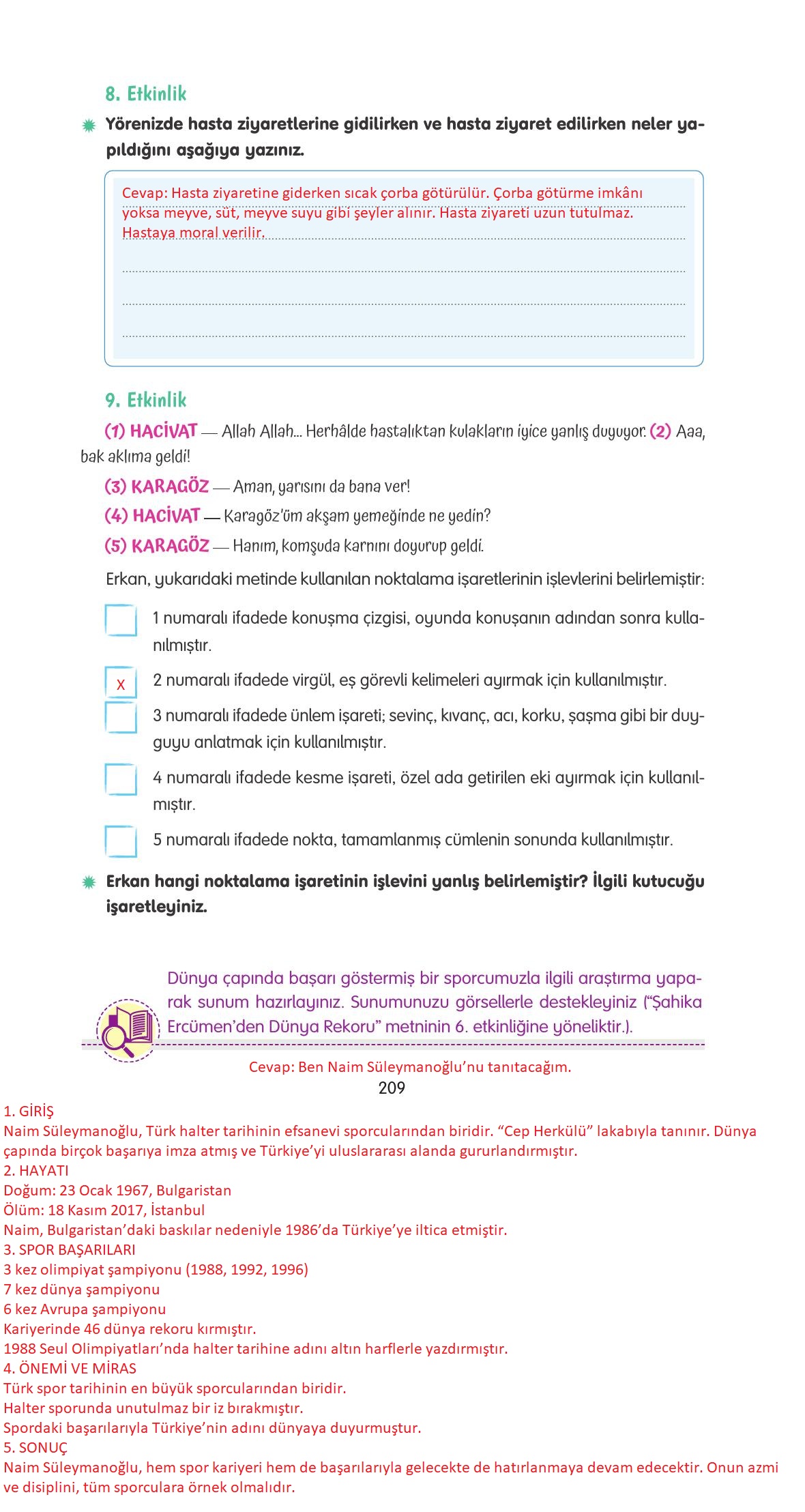 4. Sınıf Tuna Yayınları Türkçe Ders Kitabı Sayfa 209 Cevapları