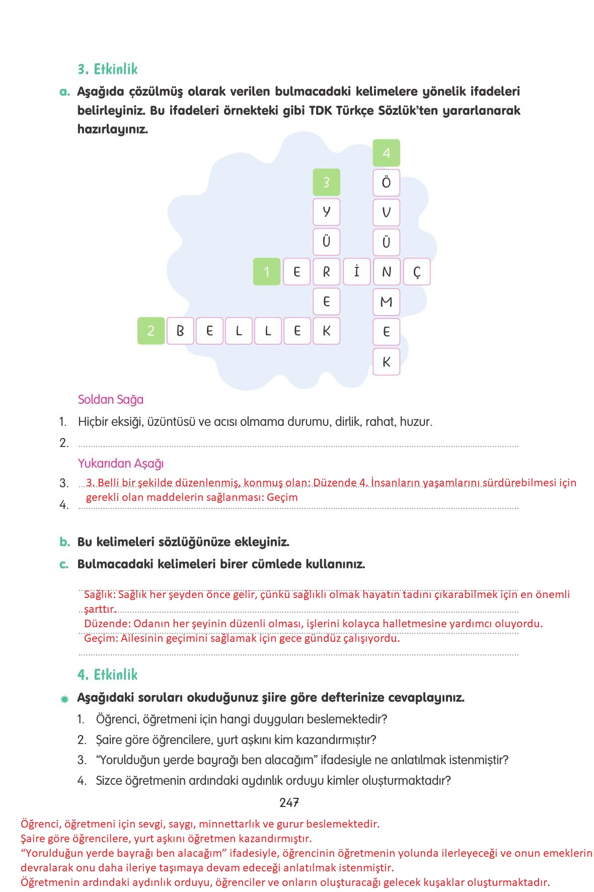 4. Sınıf Tuna Yayınları Türkçe Ders Kitabı Sayfa 247 Cevapları