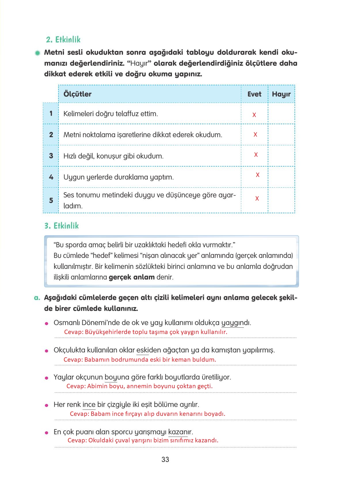 4. Sınıf Tuna Yayınları Türkçe Ders Kitabı Sayfa 33 Cevapları