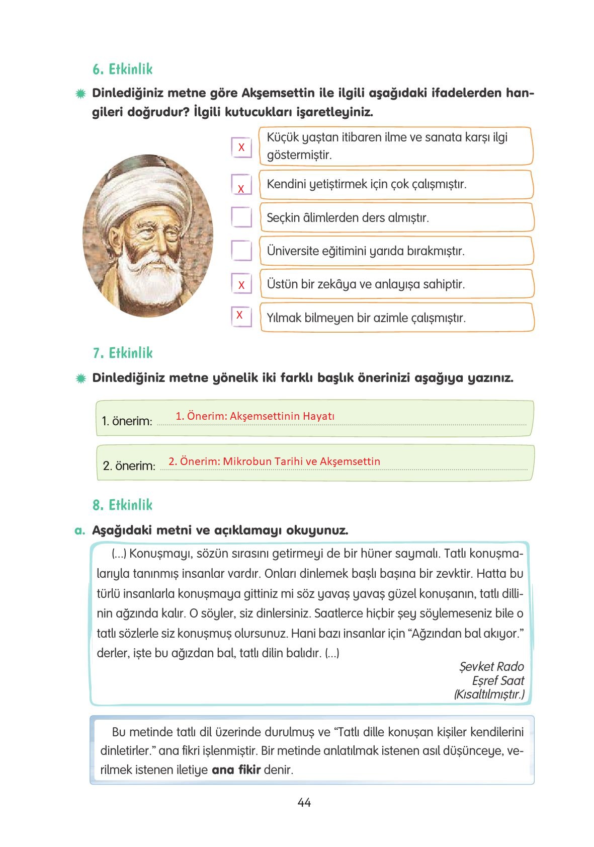 4. Sınıf Tuna Yayınları Türkçe Ders Kitabı Sayfa 44 Cevapları