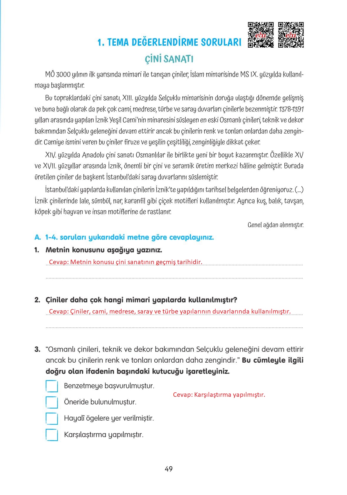 4. Sınıf Tuna Yayınları Türkçe Ders Kitabı Sayfa 49 Cevapları