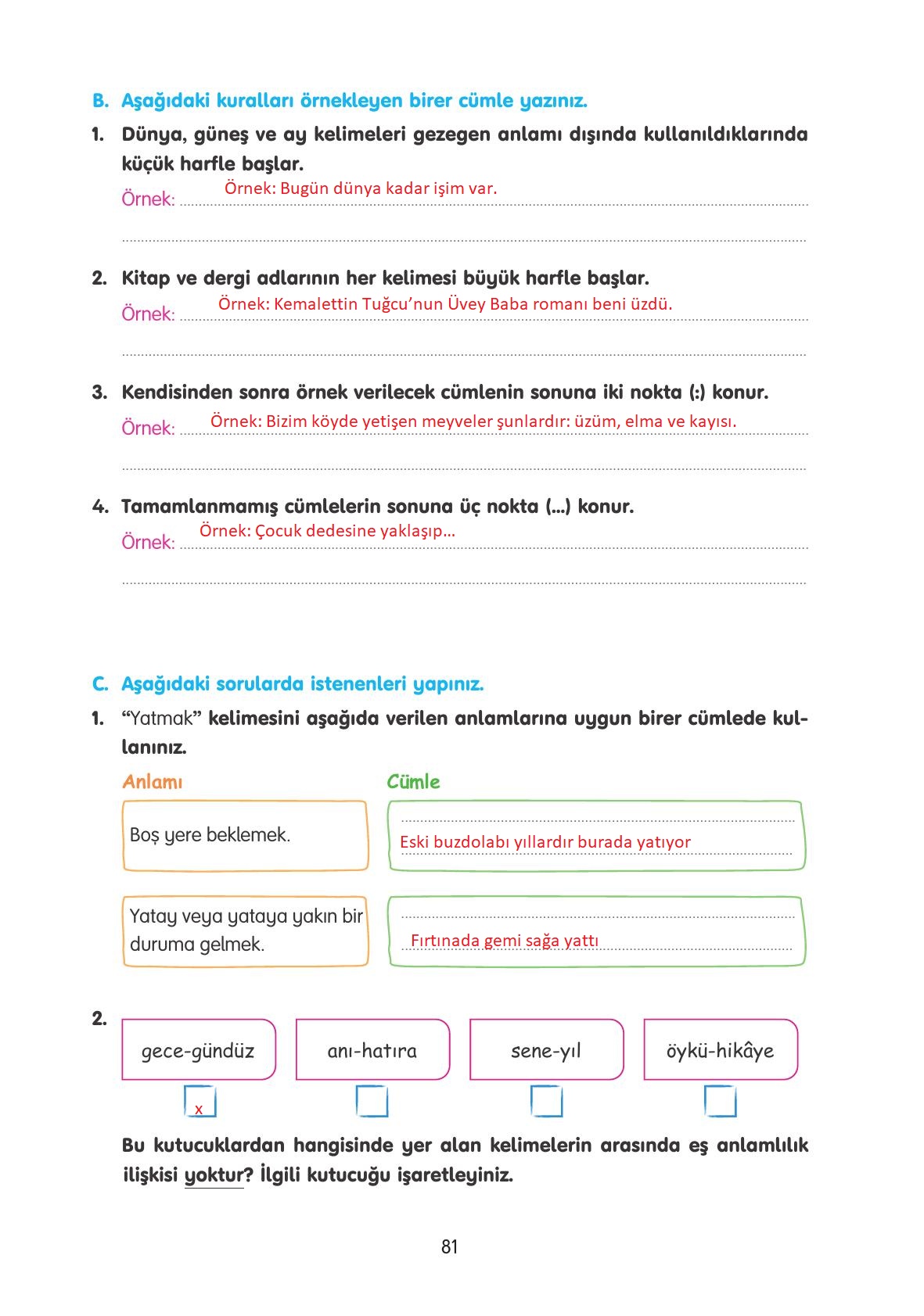 4. Sınıf Tuna Yayınları Türkçe Ders Kitabı Sayfa 81 Cevapları