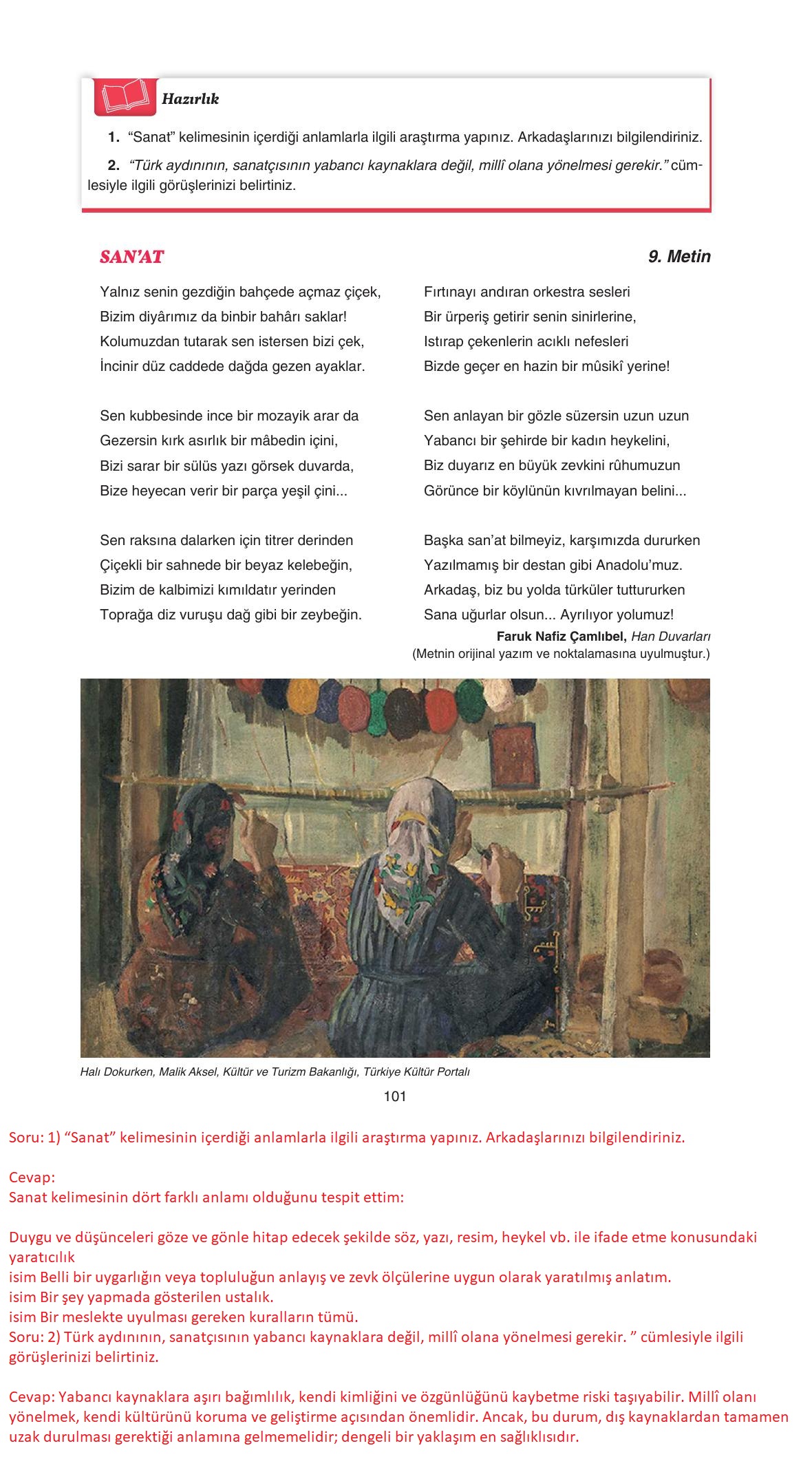 11. Sınıf Gizem Yayıncılık Edebiyat Ders Kitabı Sayfa 101 Cevapları