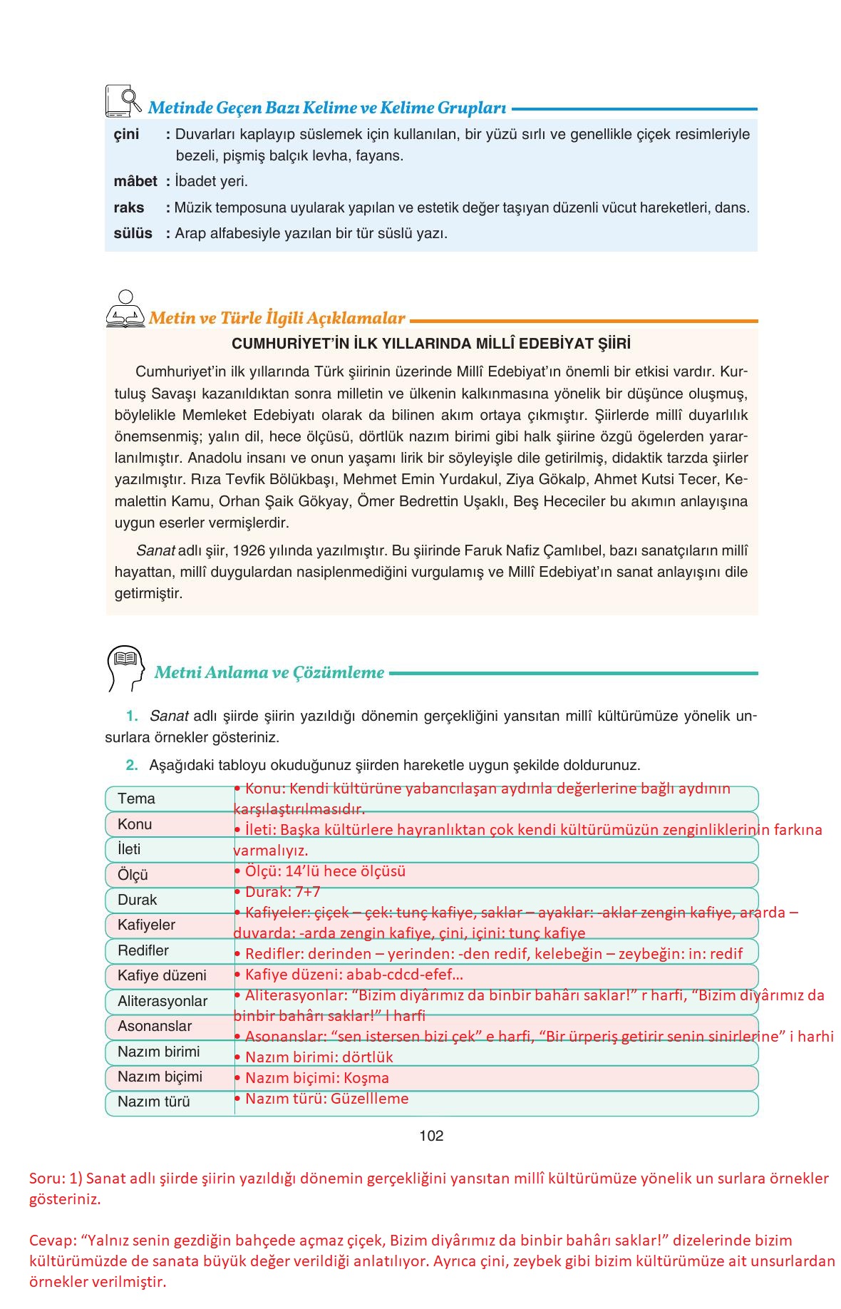 11. Sınıf Gizem Yayıncılık Edebiyat Ders Kitabı Sayfa 102 Cevapları